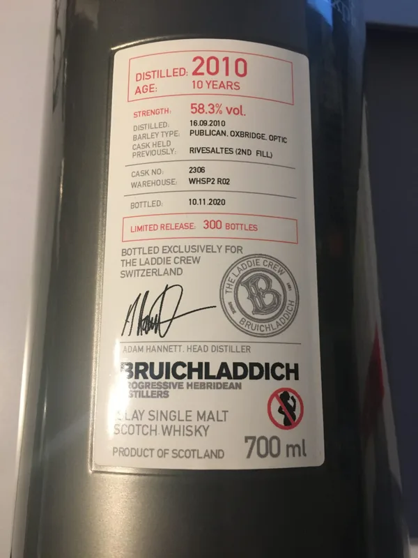 Bruichladdich – 2010 Micro Provenance Series Rivesaltes Swiss Laddie (70cl, 58.3%)