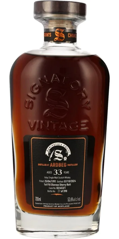 Ardbeg – 1991 33 Year Old Signatory Vintage Cask Strength Collection Symington's Choice (70cl, 52.6%)