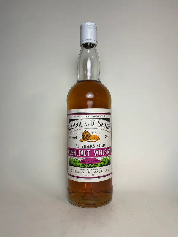 George & J.G. Smith's The Glenlivet 21 Year Old Pure Malt Scotch Whisky 1980s