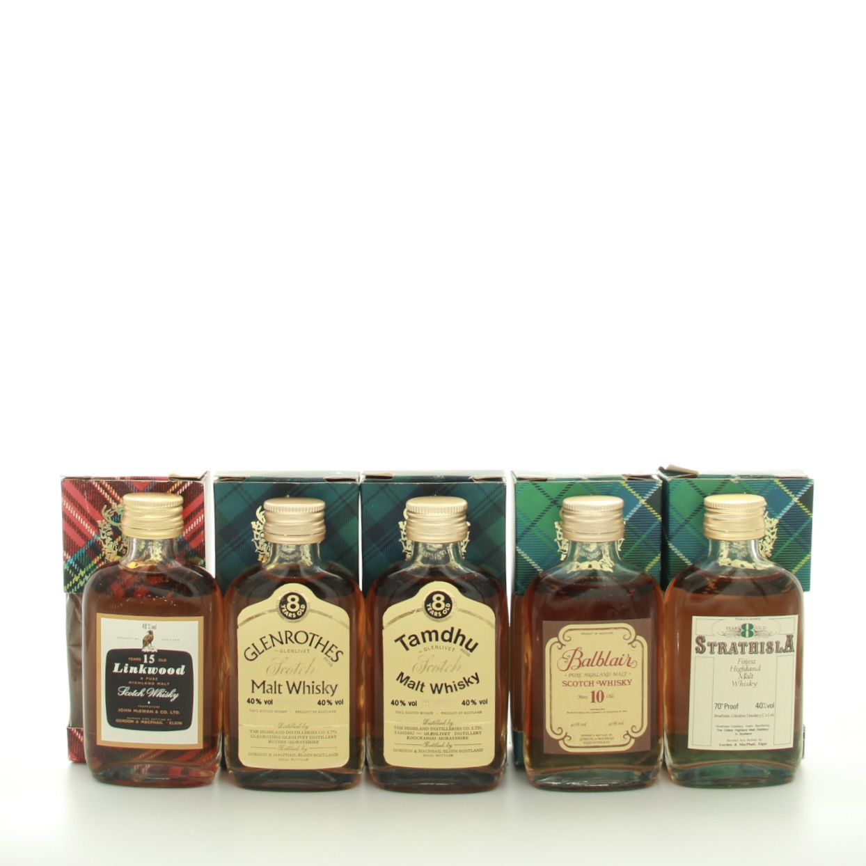 1970s Linkwood, Glenrothes, Tamdhu, Balbliar adn Strathisla Miniature Single Malt Set 25cl 5cl 40% 70 Proof% Highlands Scotland Speyside Whisky 