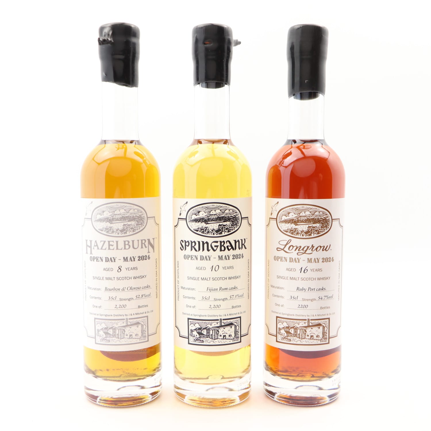 Springbank 10 Year Old, Hazelburn 8 Year Old & Longrow 16 Year Old Open Day 2024 3 x 35cl Whisky