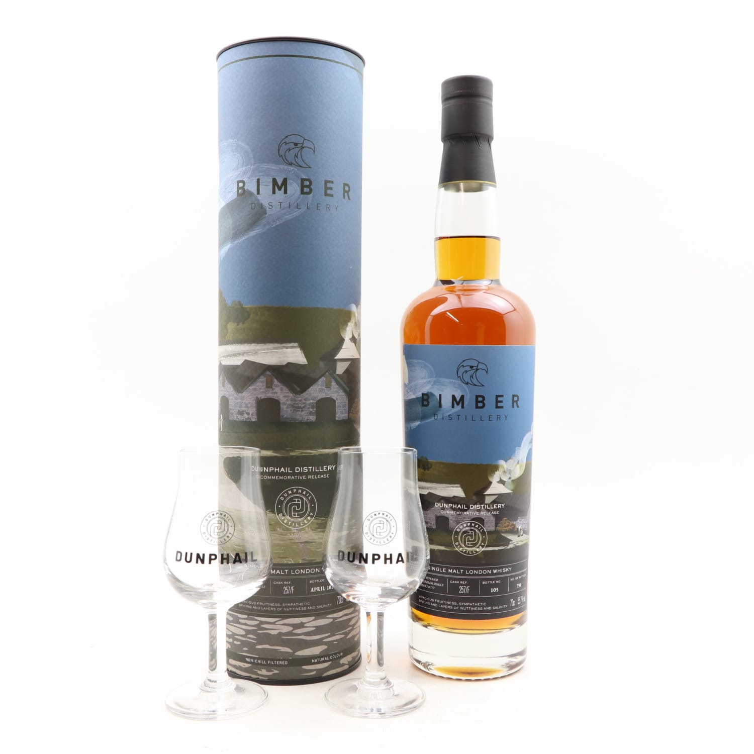 Bimber Single Cask #257/F Commemorative Release For Dunphail Distillery With Glasses Whisky