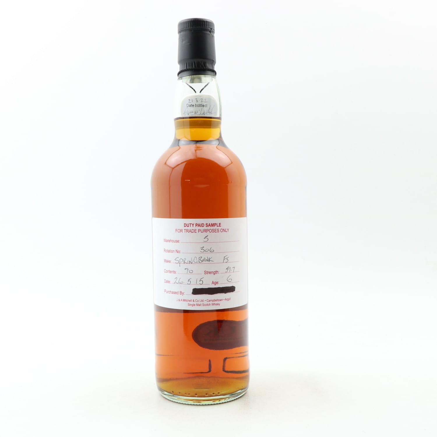 Springbank 2015 6 Year Old Duty Paid Sample Whisky
