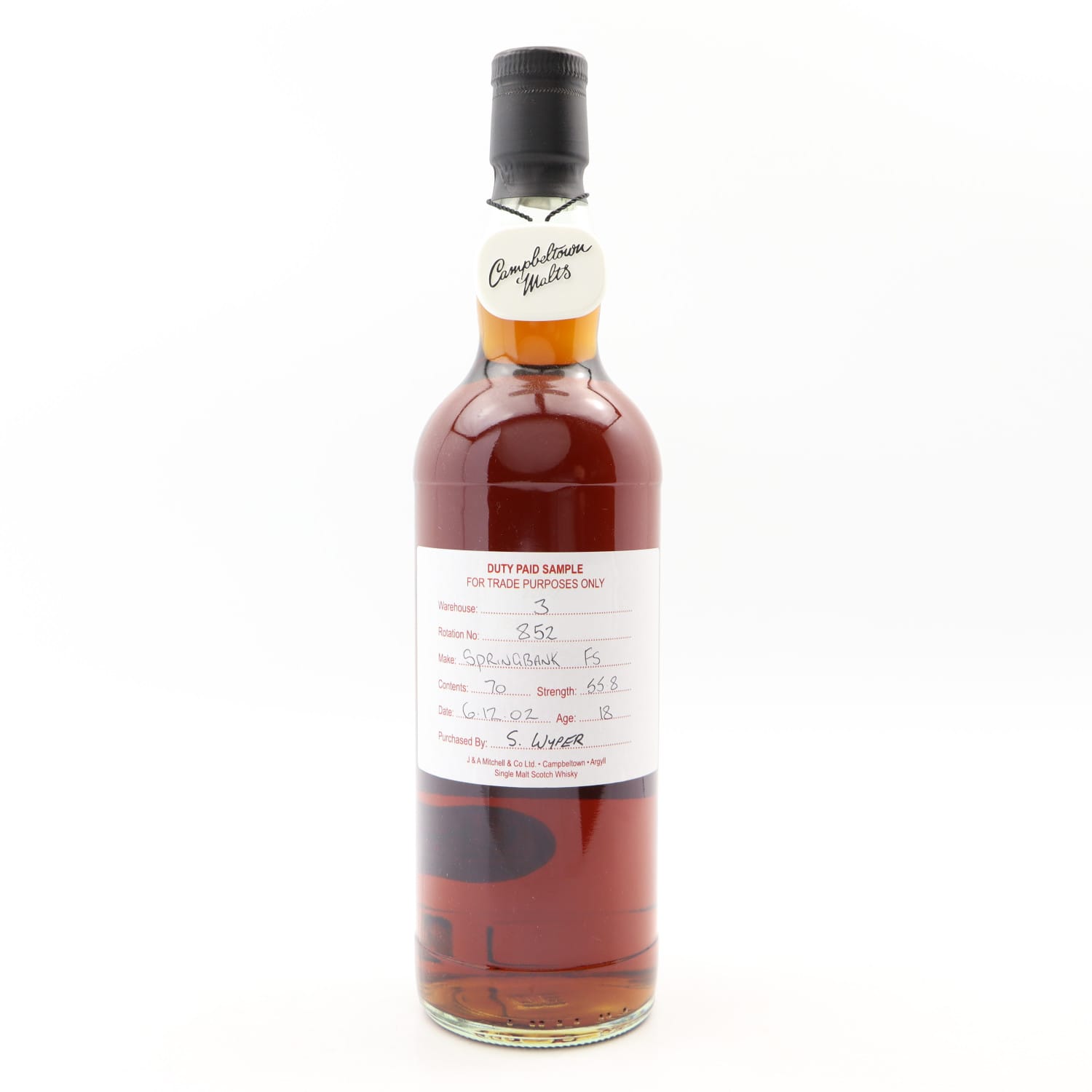 Springbank 2002 18 Year Old Duty Paid Sample Whisky