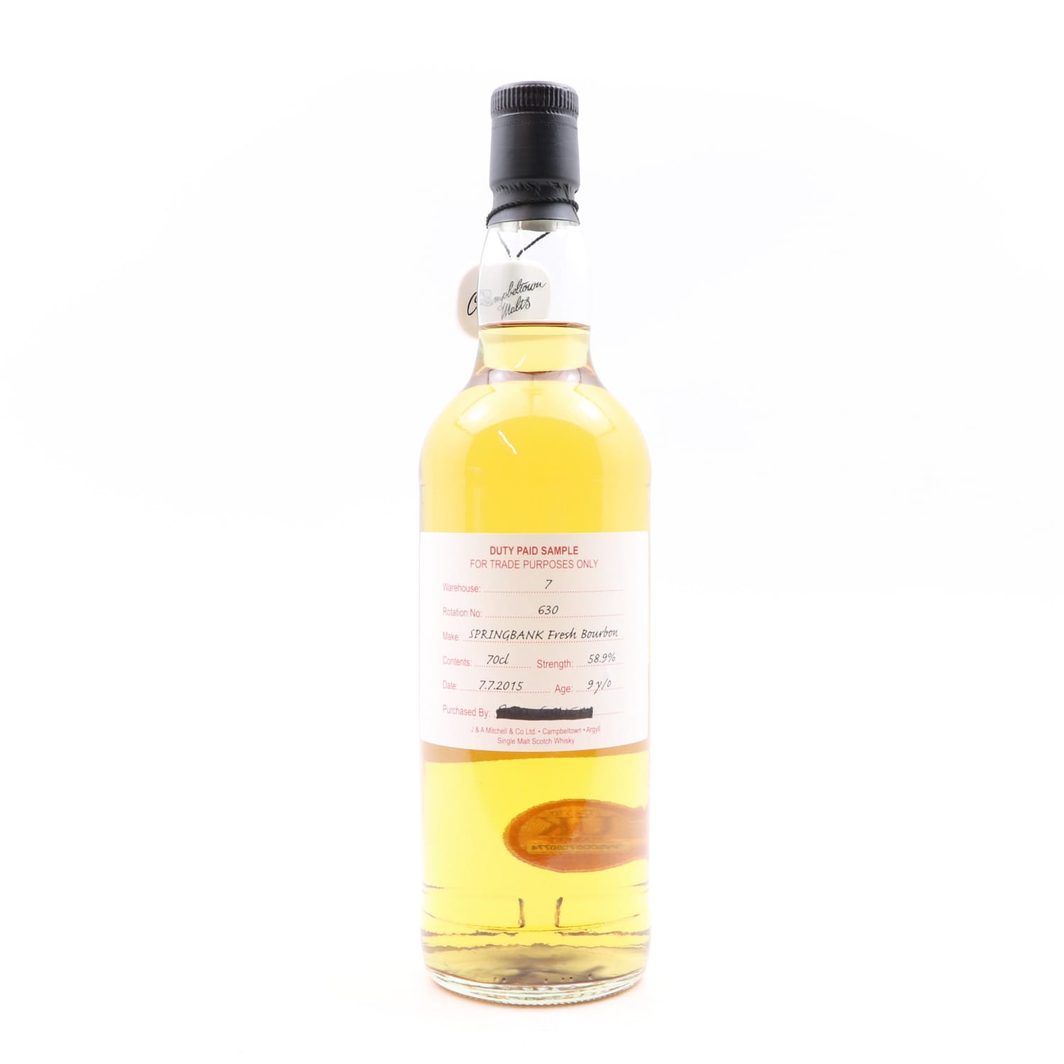 Springbank 2015 9 Year Old Duty Paid Sample Whisky
