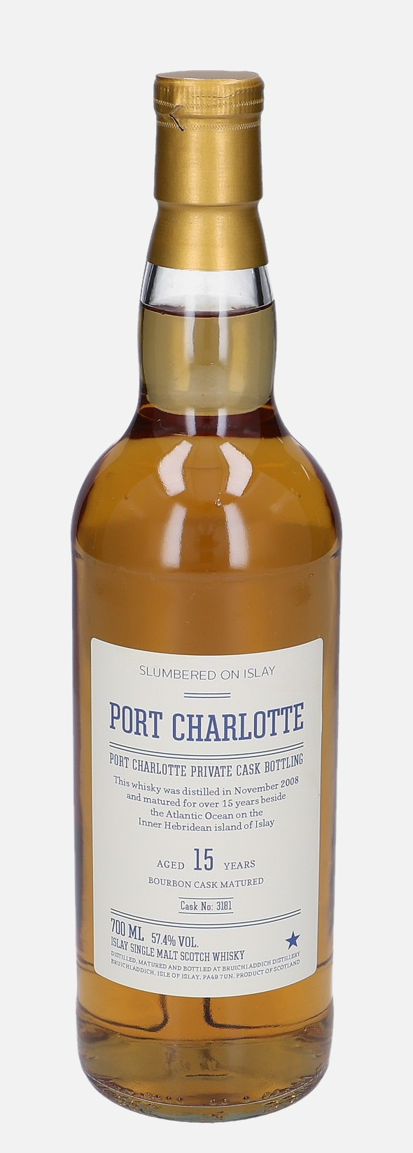 Bruichladdich Port Charlotte, Original Bottling d. November 2008 15 years old cask no. 3181 Matured in Bourbon Cask 57.4% Vol, 700 ml Whisky