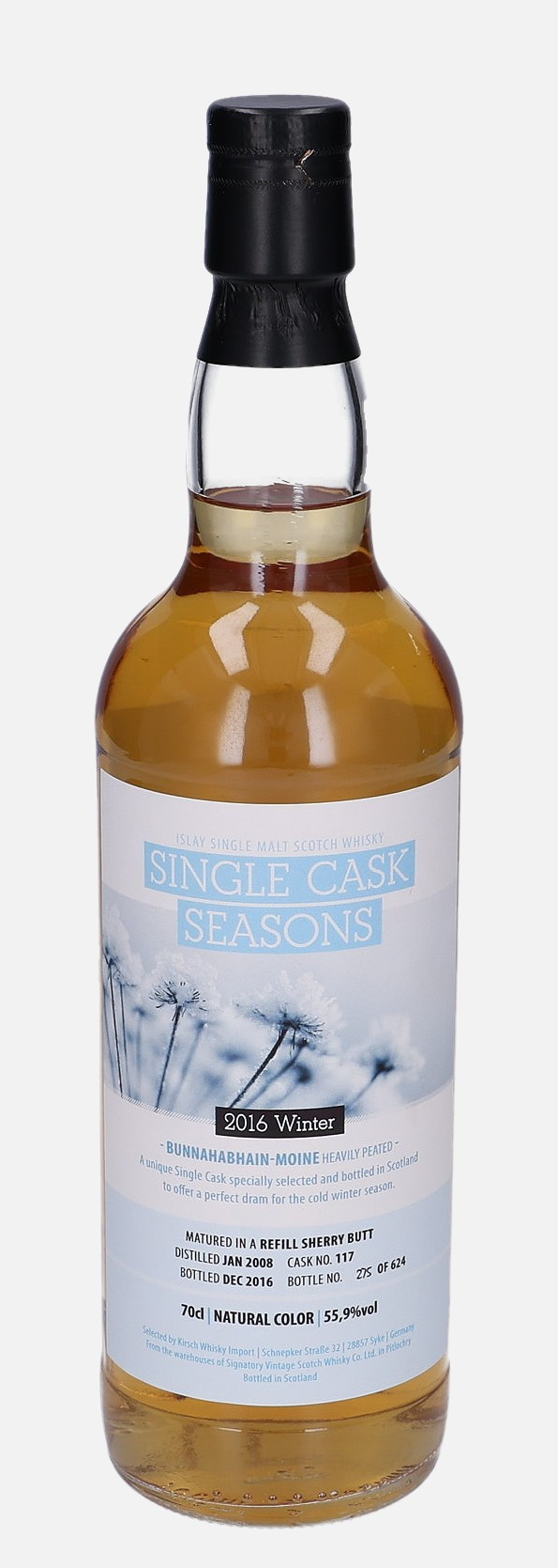 Bunnahabhain Moine, Signatory Vintage Scotch Whisky Co. Ltd. d. January 2008, b. December 2016 cask no. 117 2016 Winter Matured in Refill Sherry Butt 55.9% Vol, 700 ml Whisky