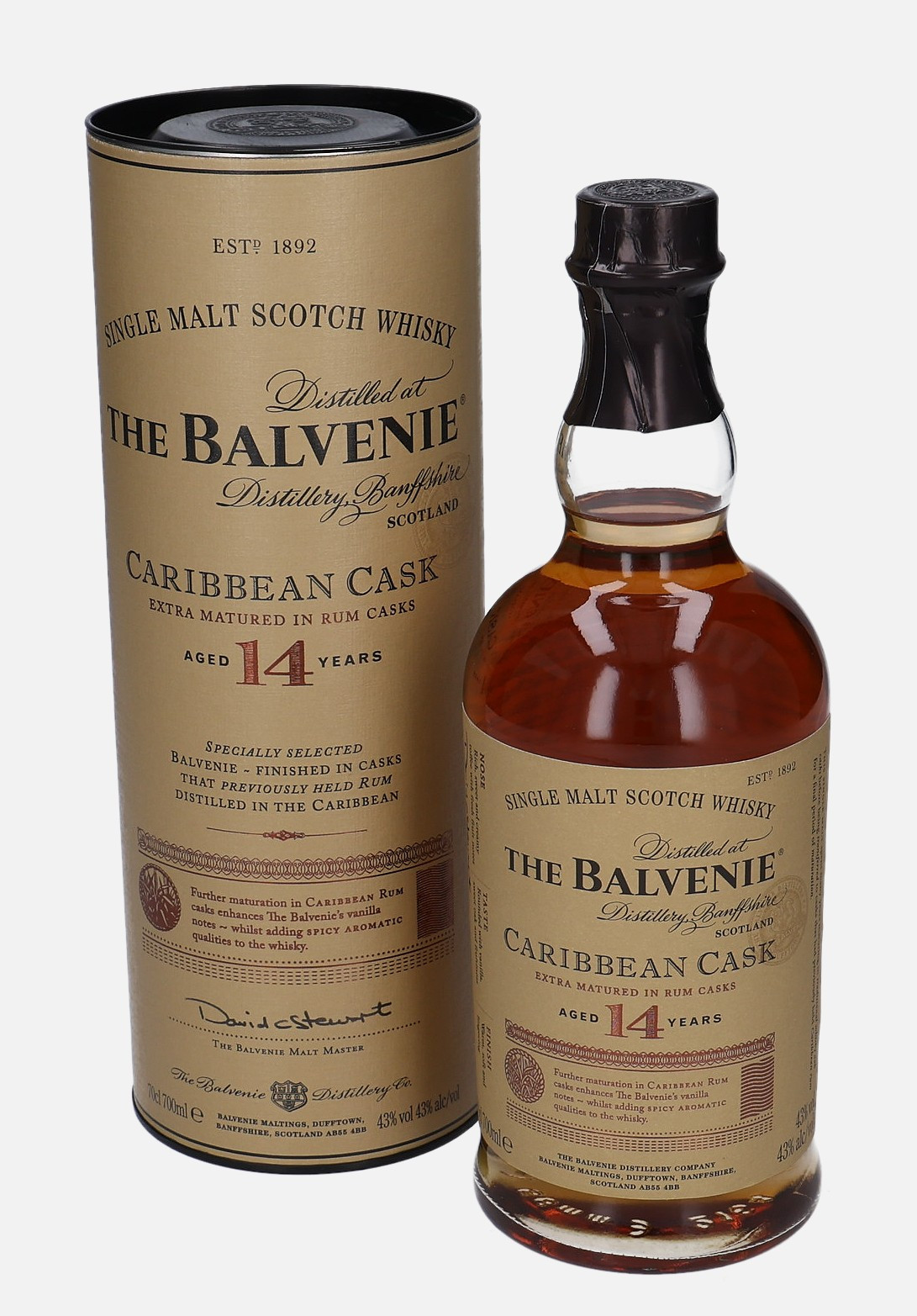 Balvenie Caribbean Cask, Original Bottling 14 years old Finished in Rum Cask 43% Vol, 700 ml Whisky 