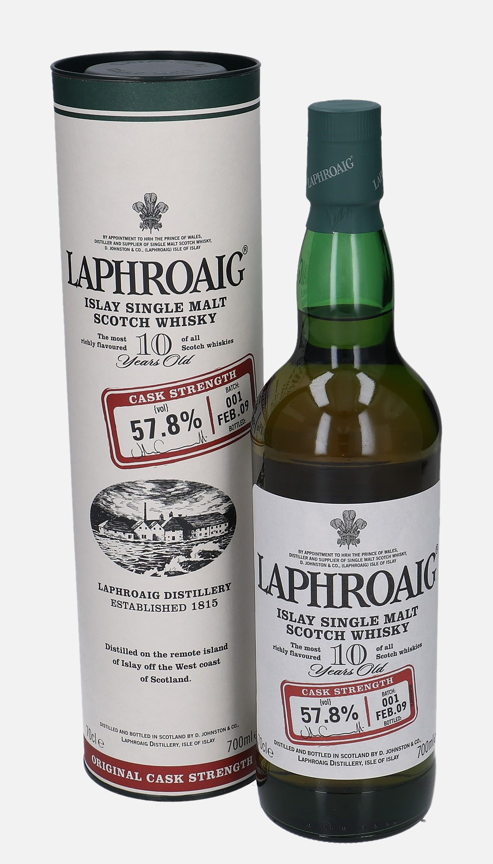 Laphroaig Original Bottling b. February 2009 10 years old Batch: 001 57.8% Vol, 700 ml Whisky