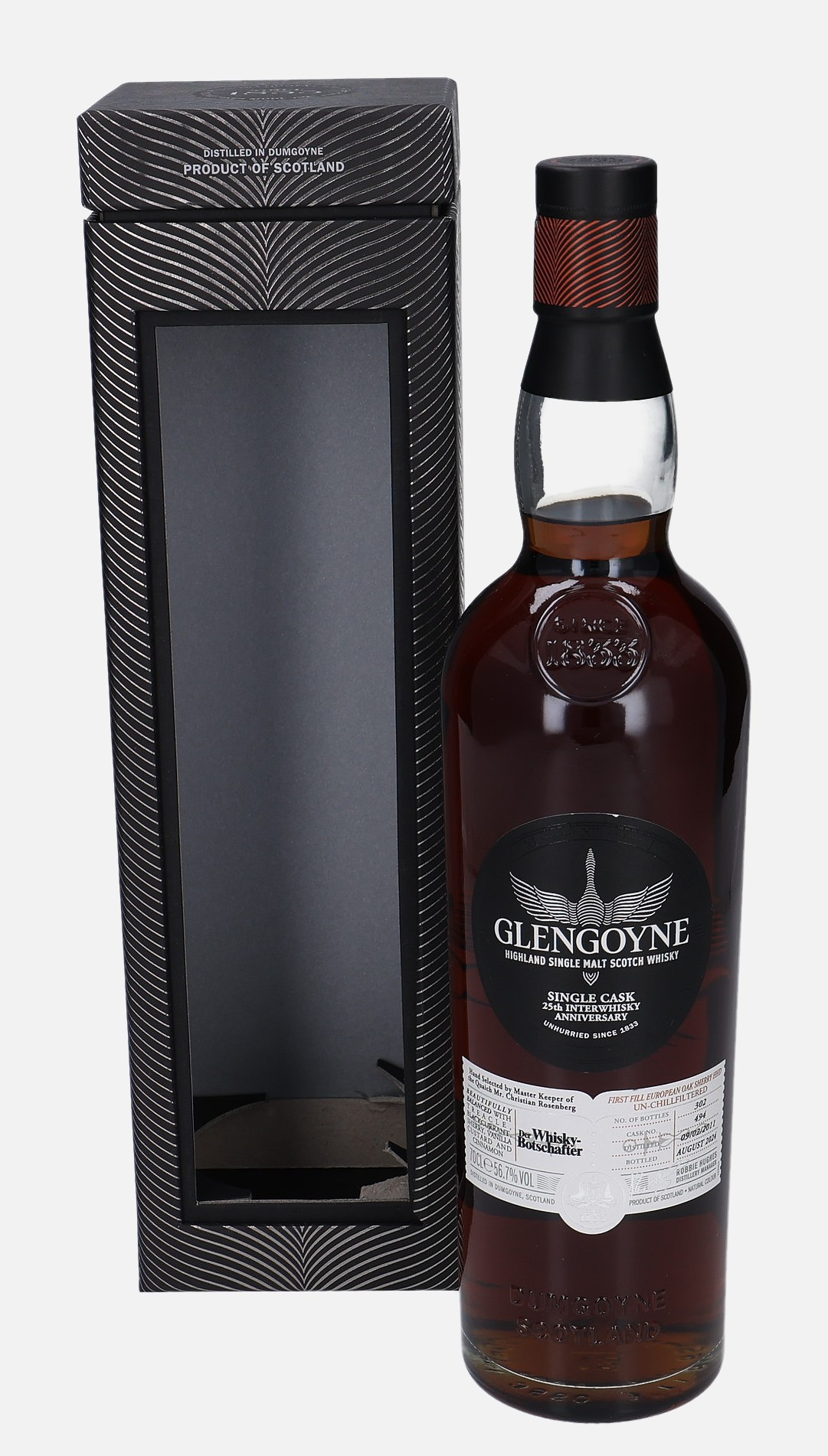 Glengoyne Original Bottling d. 9.2.2011, b. August 2024 cask no. 494 Matured in First Fill European Oak Sherry Hogshead 56.7% Vol, 700 ml Whisky