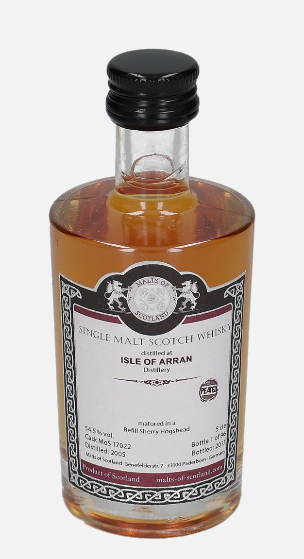 Arran Malts of Scotland d. 2005, b. 2017 cask no. Cask MoS 17022 Matured in Refill Sherry Hogshead 54.5% Vol, 50 ml Whisky