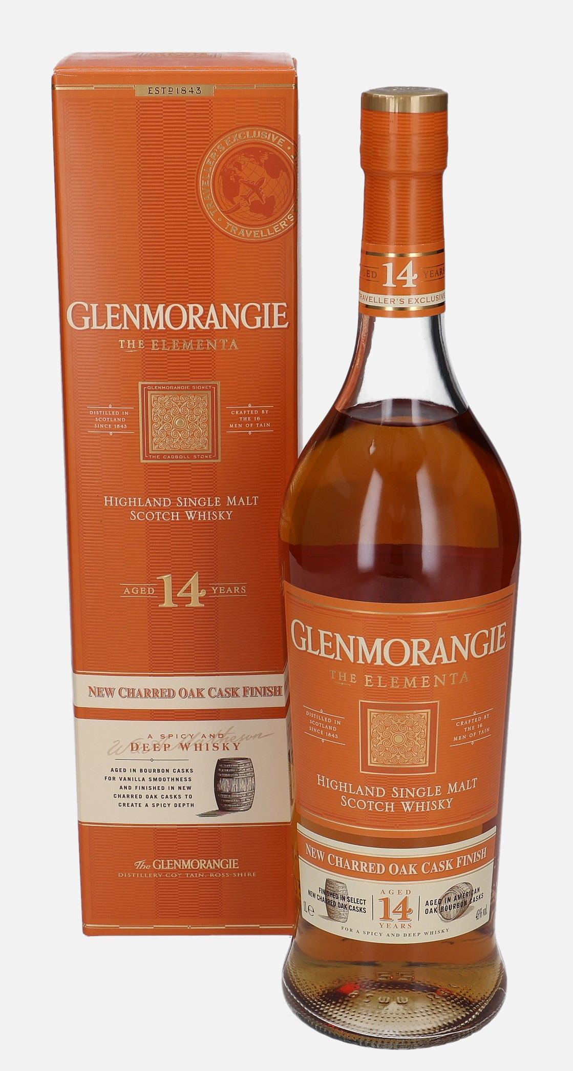 Glenmorangie The Elementa, Original Bottling 14 years old Matured in American Oak Bourbon Cask Finished in New Charred Oak Cask 43% Vol, 1000 ml Whisky