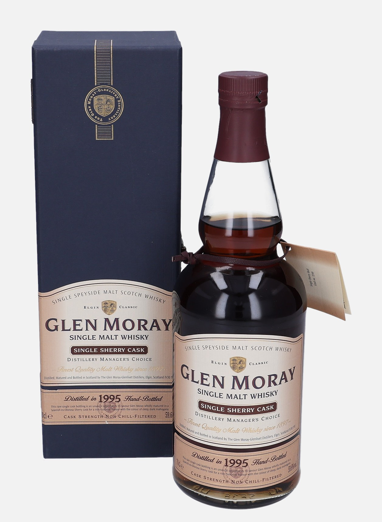 Glen Moray Distillery Manager`s Choice, Original Bottling d. 12.October 1995, b. 3.March 2008 cask no. 7249 Matured in Spanish Oloroso Sherry Cask 59.6% Vol, 700 ml Whisky