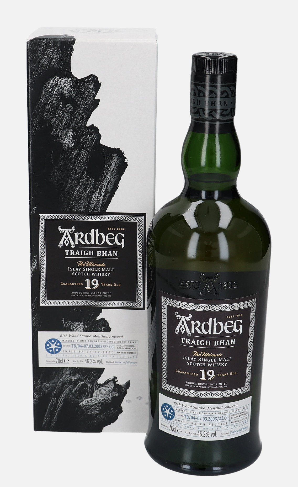 Ardbeg Traigh Bhan, Original Bottling 19 years old TB/04-07.03.2003/22.CG Matured in American Oak and Oloroso Sherry Oak 46.2% Vol, 700 ml Whisky 