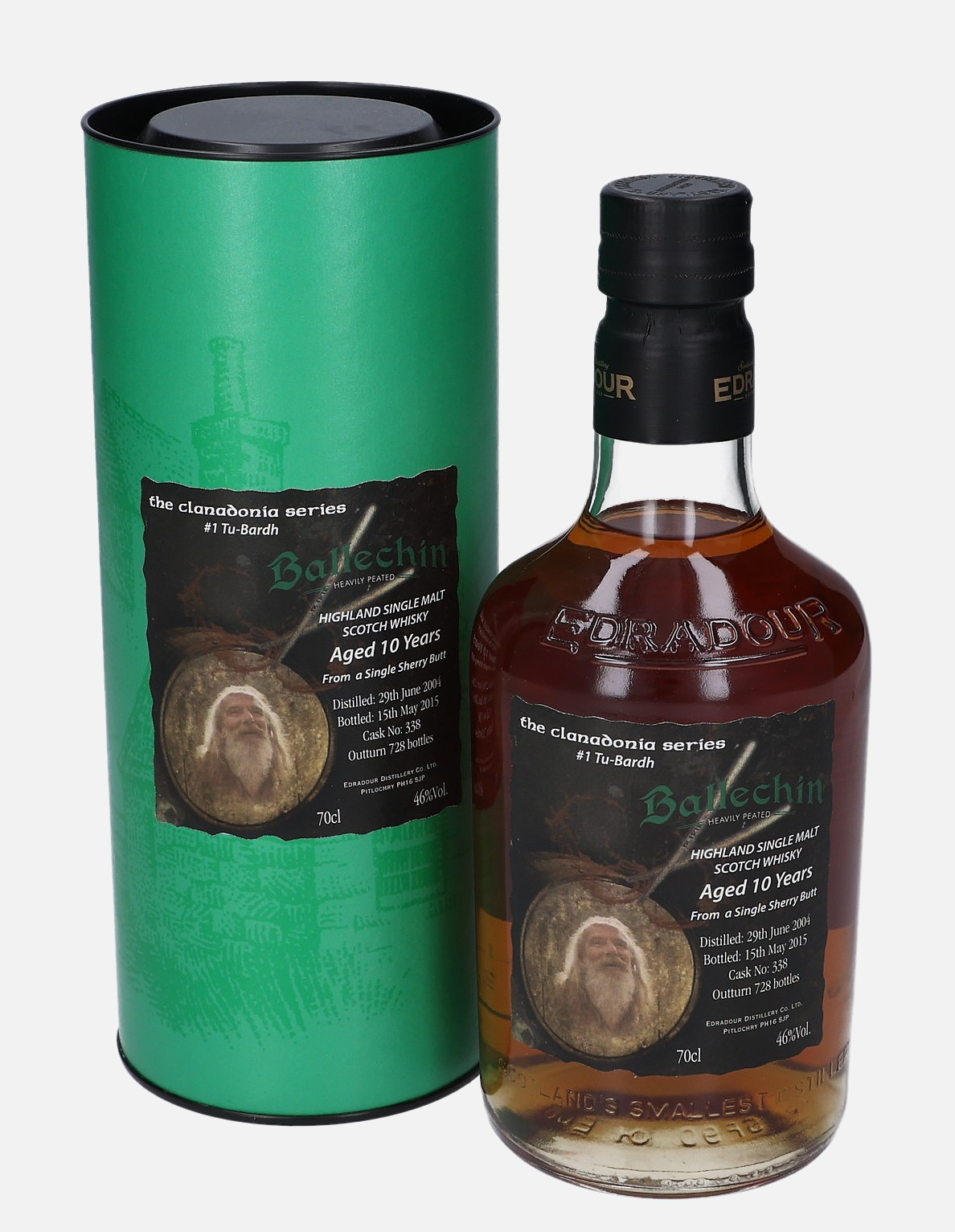 Edradour Ballechin, Original Bottling d. 29.June 2004, b. 15.May 2015 10 years old cask no. 338 No.1 Tu-Bardh Matured in Sherry Butt 46% Vol, 700 ml Whisky 
