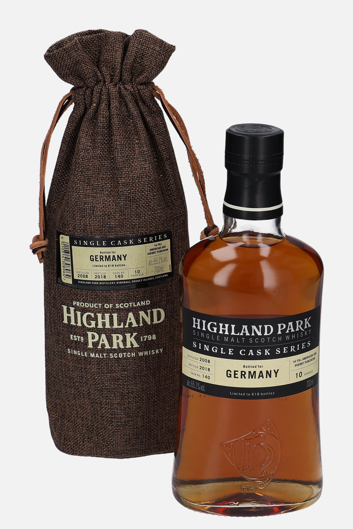 Highland Park Original Bottling d. 2008, b. 2018 10 years old cask no. 140 Matured in 1st Fill American Oak Sherry Puncheon 65.1% Vol, 700 ml Whisky