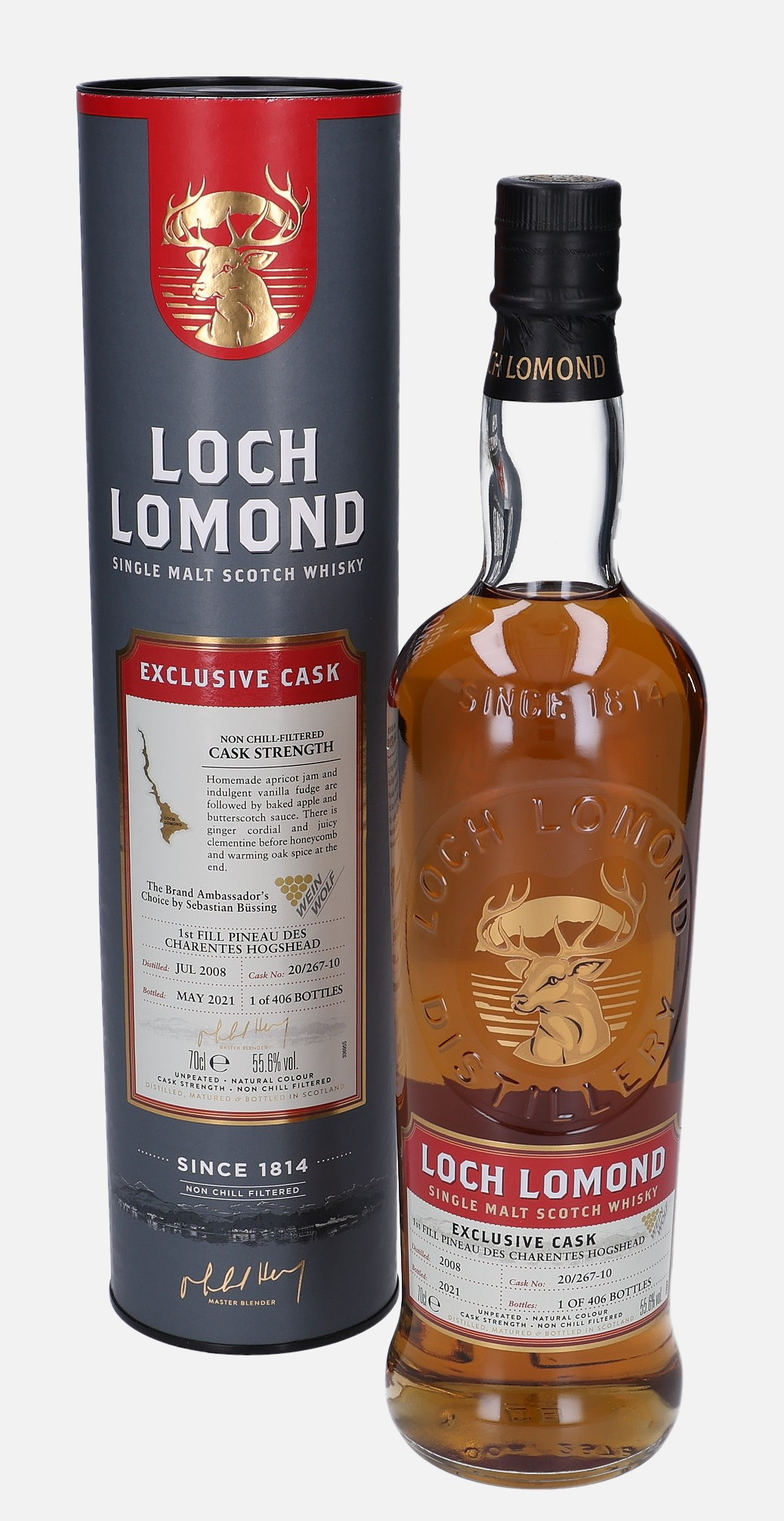 Loch Lomond Original Bottling d. July 2008, b. May 2021 cask no. 20/267-10 Matured in 1st Fill Pineau des Charentes Hogshead 55.6% Vol, 700 ml Whisky 