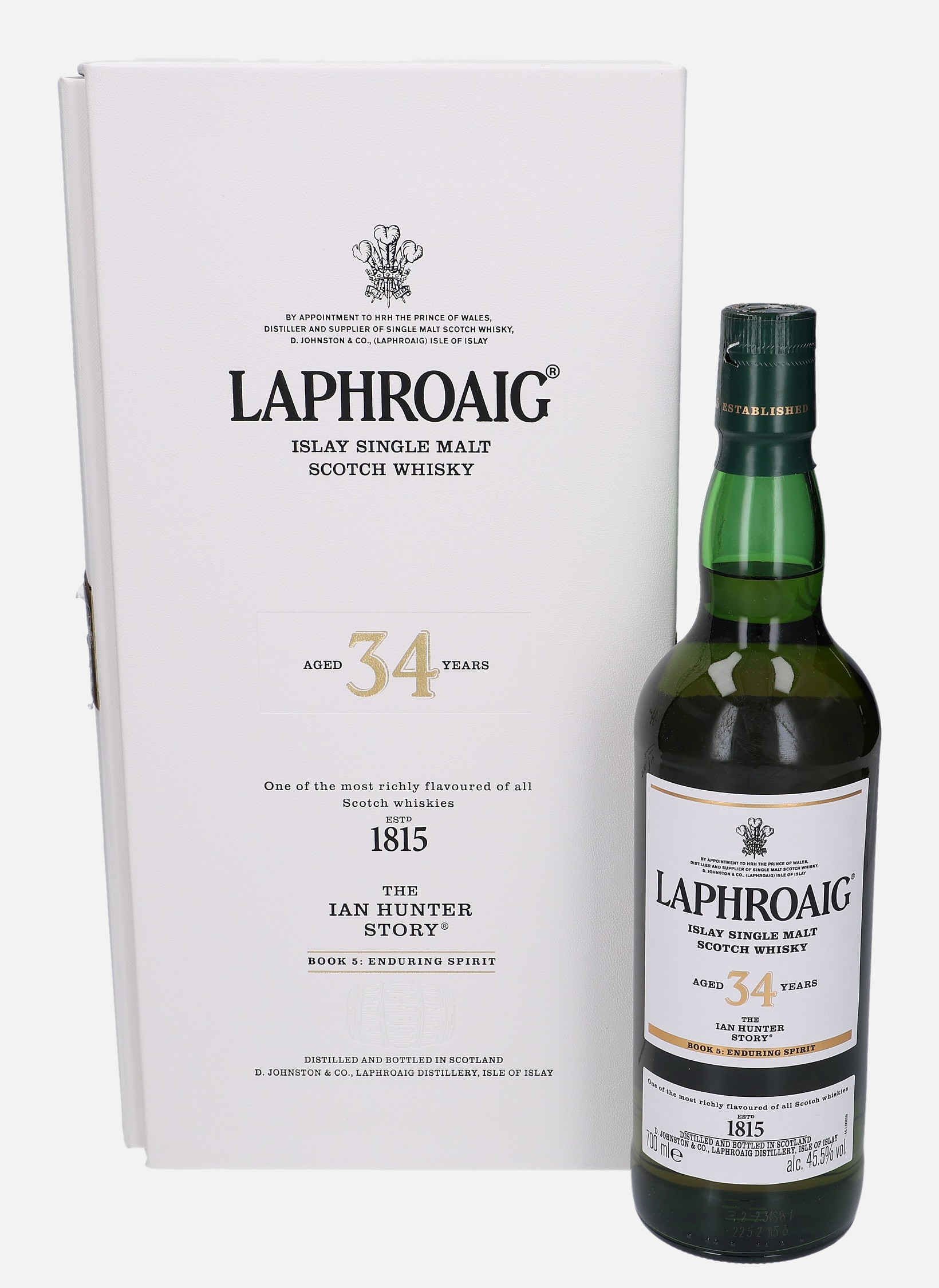 Laphroaig The Ian Hunter Story, Original Bottling 34 years old Book 5: Enduring Spirit Matured in First fill American Oak Barrels & Pedro Ximénez European Oak Hogsheads 45.5% Vol, 700 ml Whisky 