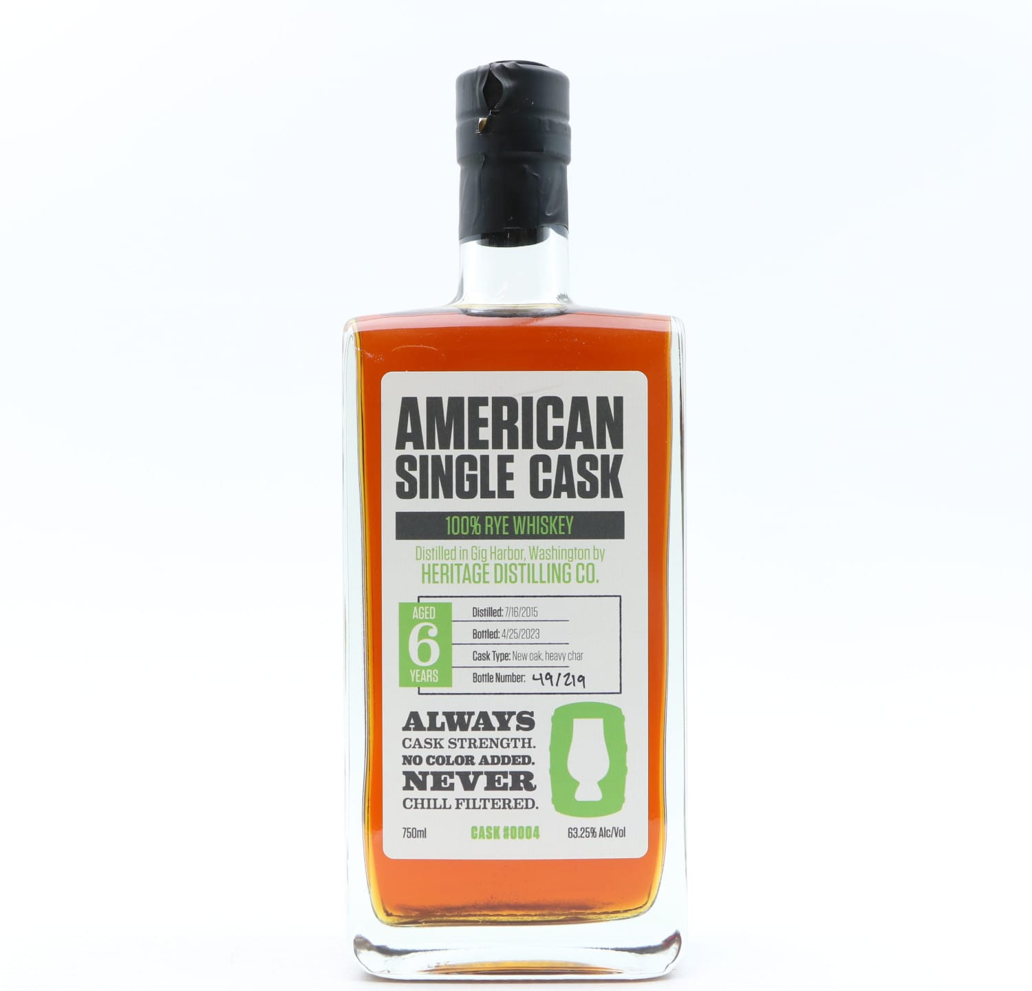 Heritage Distilling Co. 2015 6 Year Old 100% Rye Whiskey American Single Cask #4 75cl Whisky 