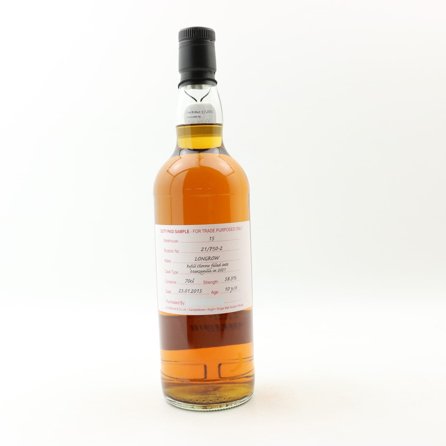 Longrow 2015 10 Year Old Duty Paid Sample Whisky 