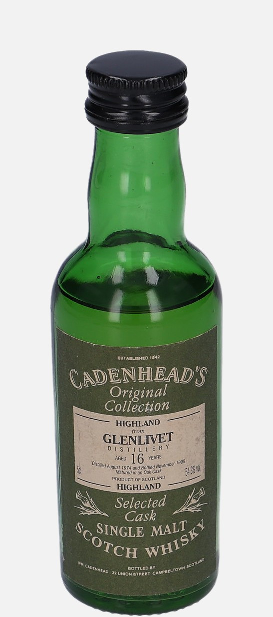 Glenlivet Wm. Cadenhead d. August 1974, b. November 1990 16 years old Single Malt Scotch Whisky 54.3% Vol, 50 ml Uncategorized