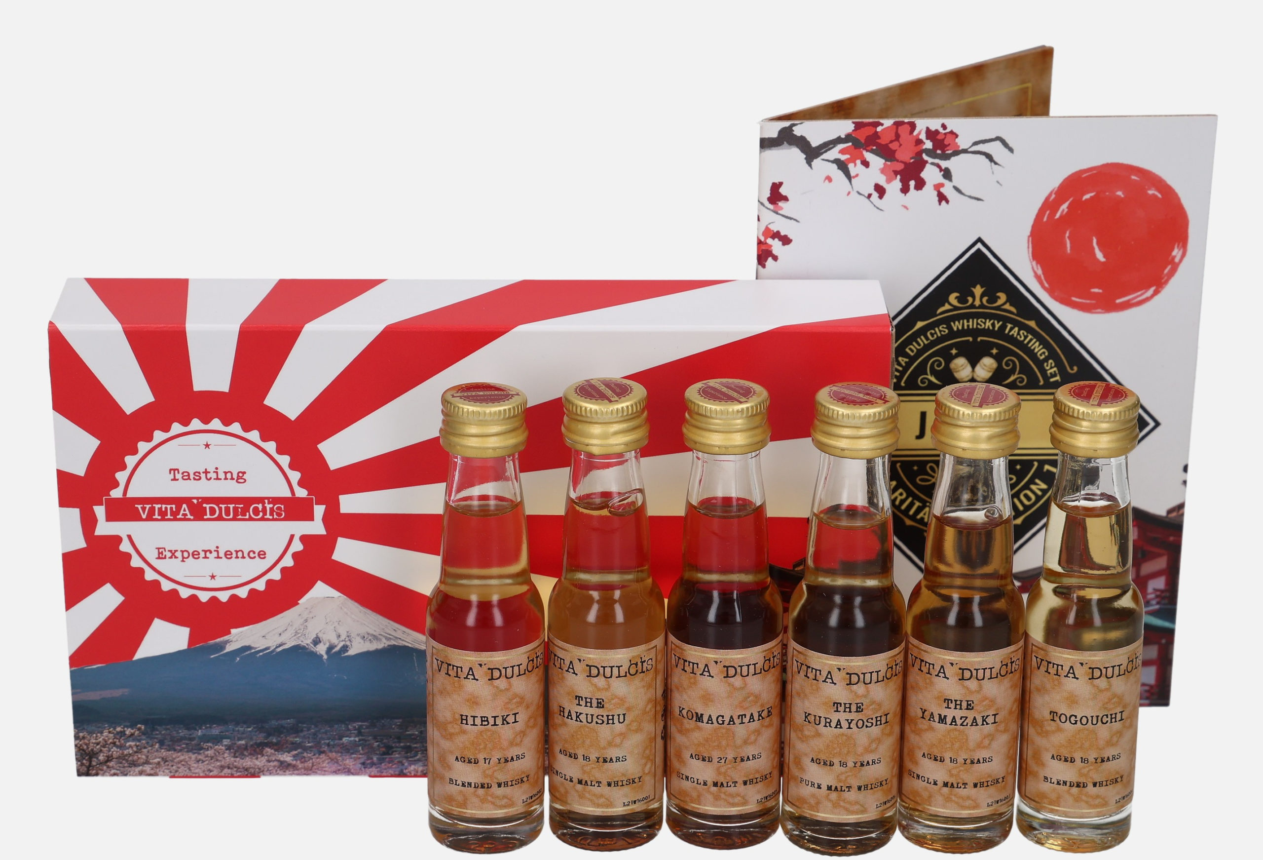 Vita Dulcis
Whisky Tasting Box Set Japan Raritäten Edition No.1 Hibiki 17 years old 43% vol. Hakushu 18 years old 43% vol. Komagatake 27 years old 46% vol. The Kurayoshi 18 years old 50% vol. The Yamazaki 18 years old 43% vol. Togouchi 18 years old 43% vol. 6x e 2cl Uncategorized