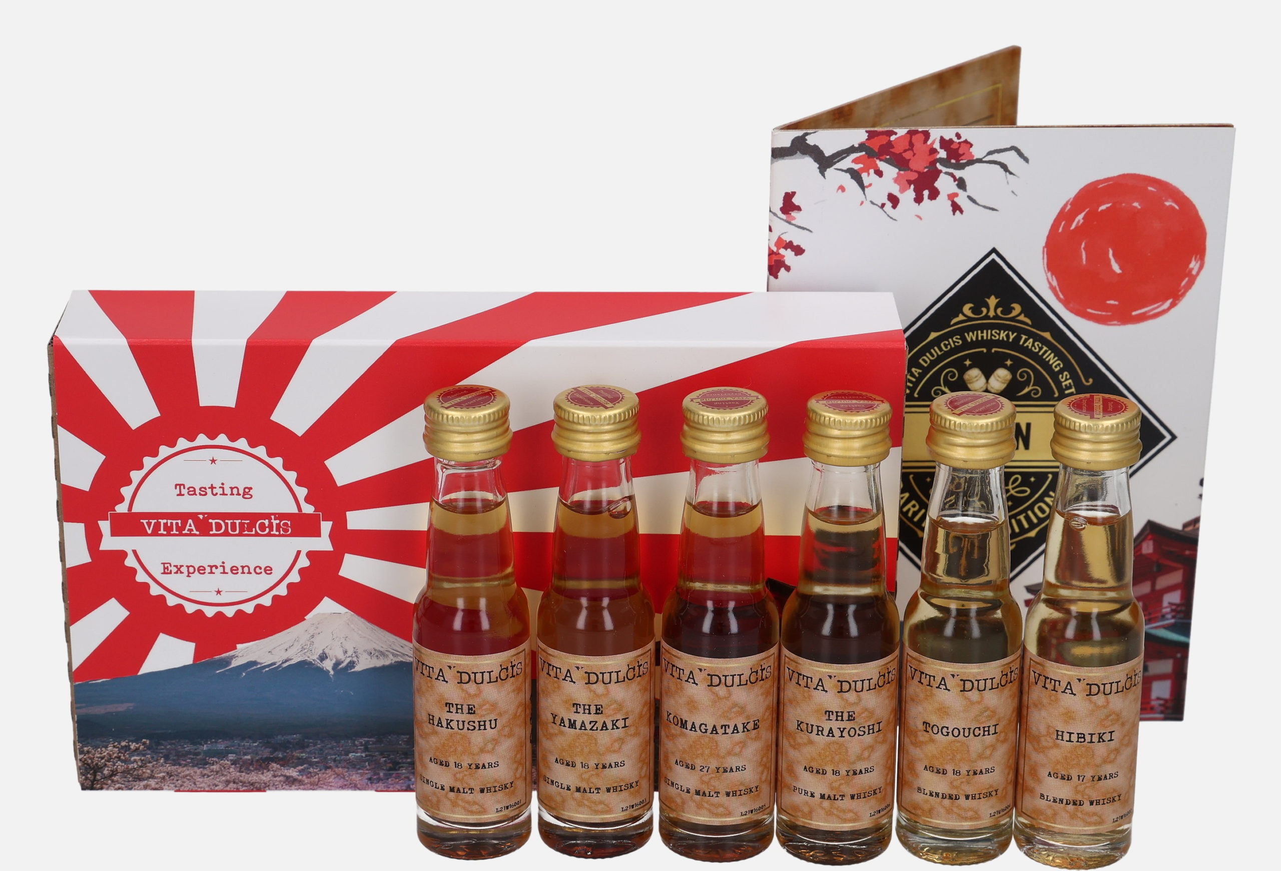 Vita Dulcis
Whisky Tasting Box Set Japan Raritäten Edition No.1 Hibiki 17 years old 43% vol. Hakushu 18 years old 43% vol. Komagatake 27 years old 46% vol. The Kurayoshi 18 years old 50% vol. The Yamazaki 18 years old 43% vol. Togouchi 18 years old 43% vol. 6x e 2cl Uncategorized