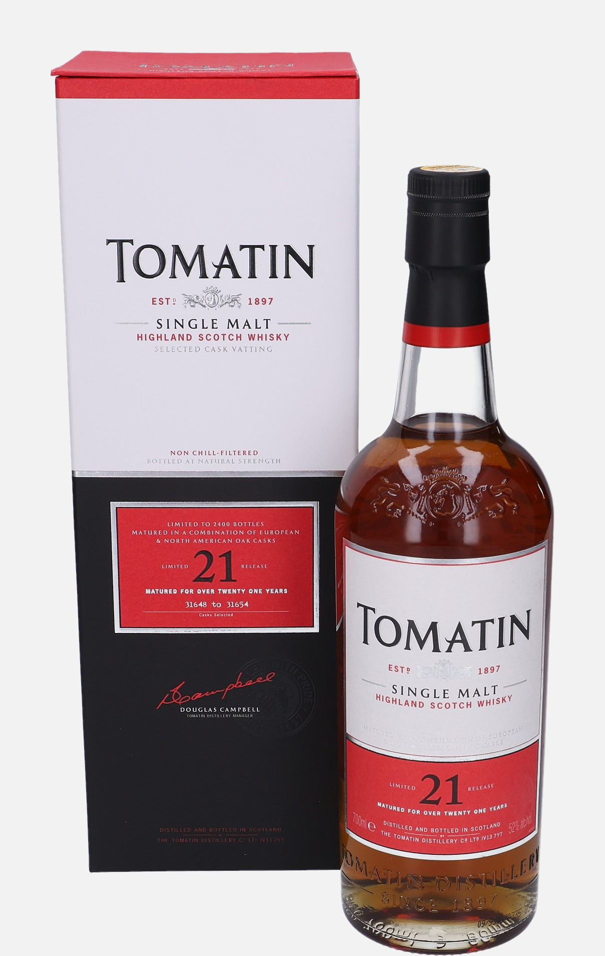 Tomatin Original Bottling 21 years old cask no. 31648 to 31654 Single Malt Highland Scotch Whisky 52% Vol, 700 ml Uncategorized 
