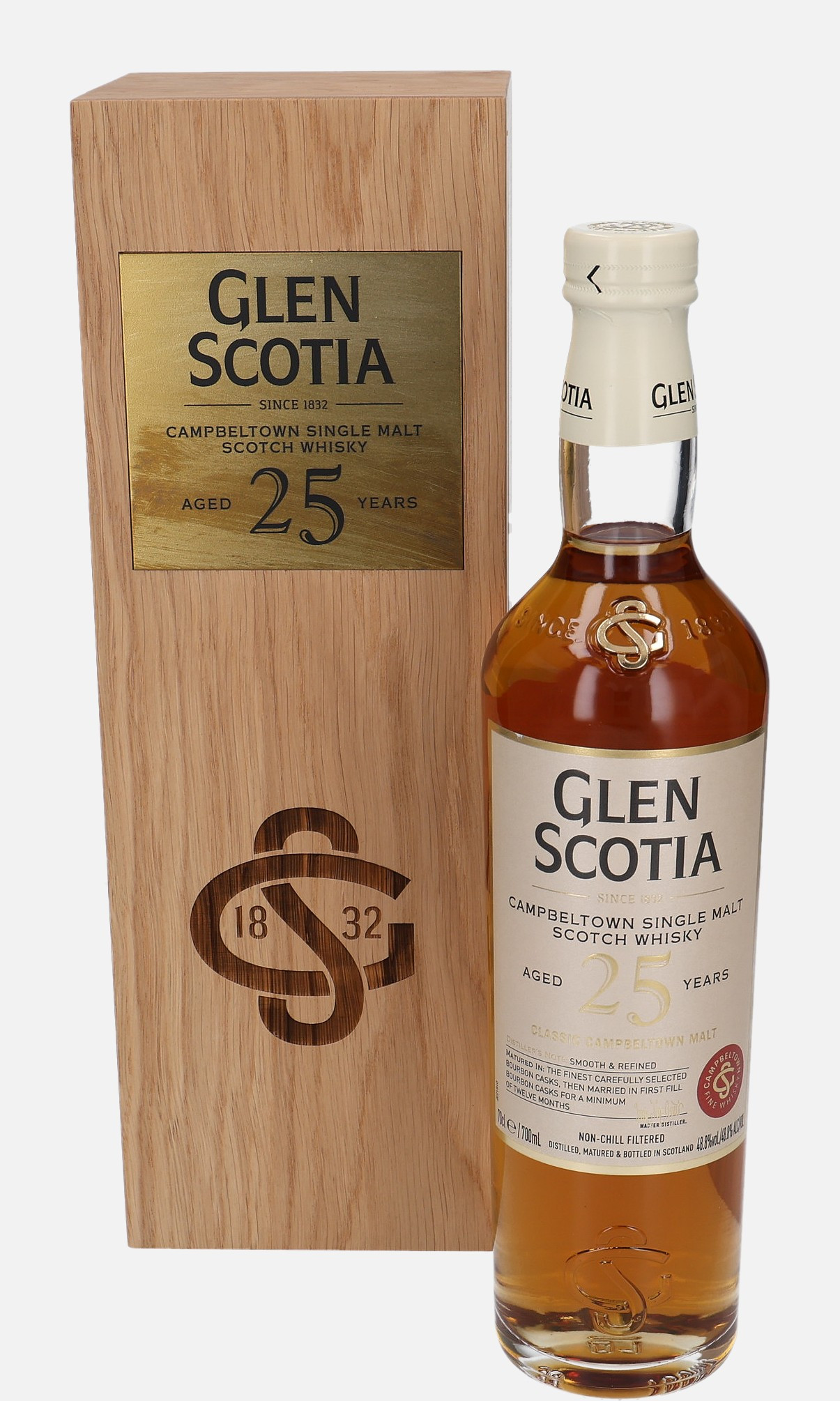 Glen Scotia Original Bottling 25 years old Campbeltown Single Malt Scotch Whisky Matured in Bourbon Casks Finished in First Fill Bourbon Cask 48.8% Vol, 700 ml Uncategorized 