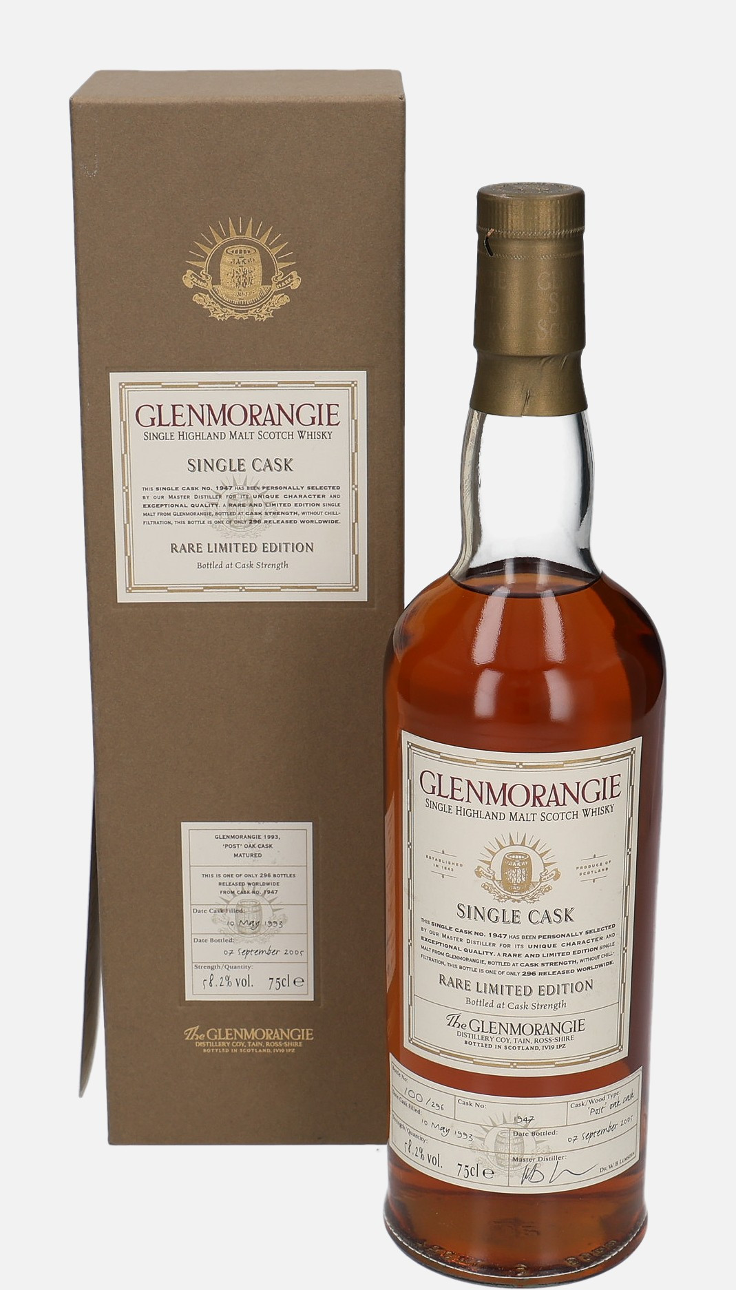 Glenmorangie Original Bottling d. 10.May 1993, b. 7.September 2005 cask no. 1947 Single Highland Malt Scotch Whisky 58.2% Vol, 750 ml Uncategorized 