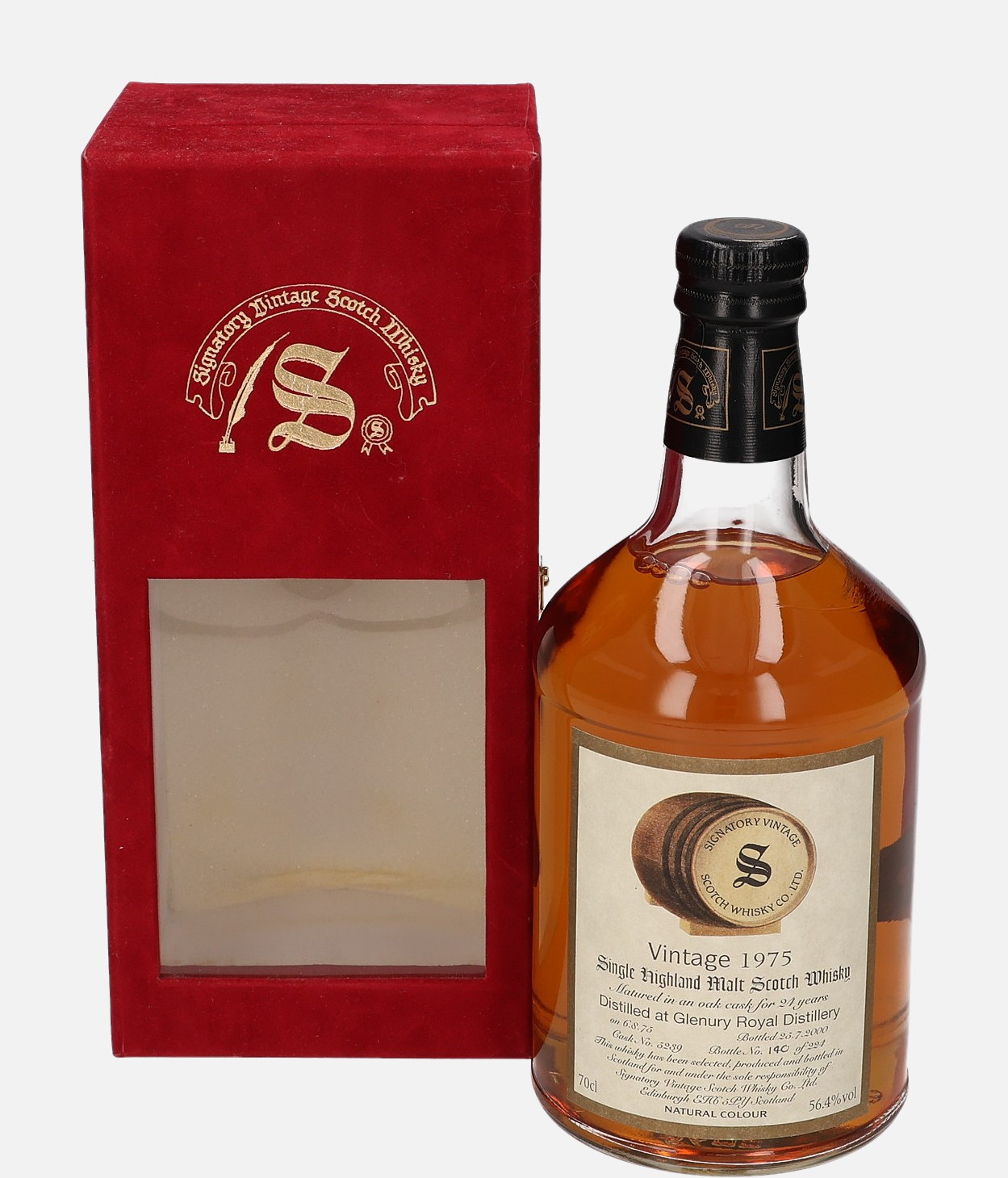 Glenury Royal Signatory Vintage Scotch Whisky Co. Ltd. d. 6.8.1975, b. 25.7.2000 24 years old cask no. 5239 Single Highland Malt Scotch Whisky 56.4% Vol, 700 ml Uncategorized 
