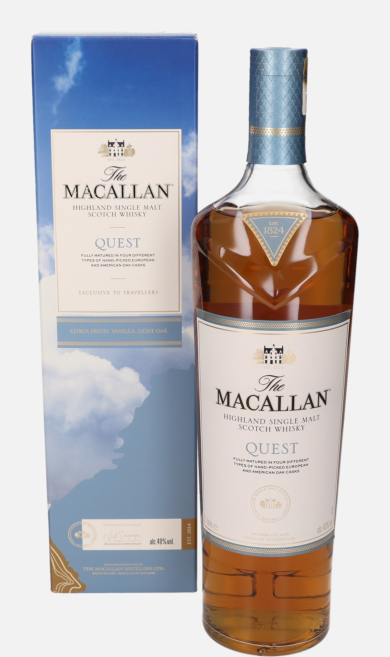 Macallan Quest, Original Bottling Highland Single Malt Scotch Whisky Matured in European and American Oak Casks 40% Vol, 1000 ml Uncategorized