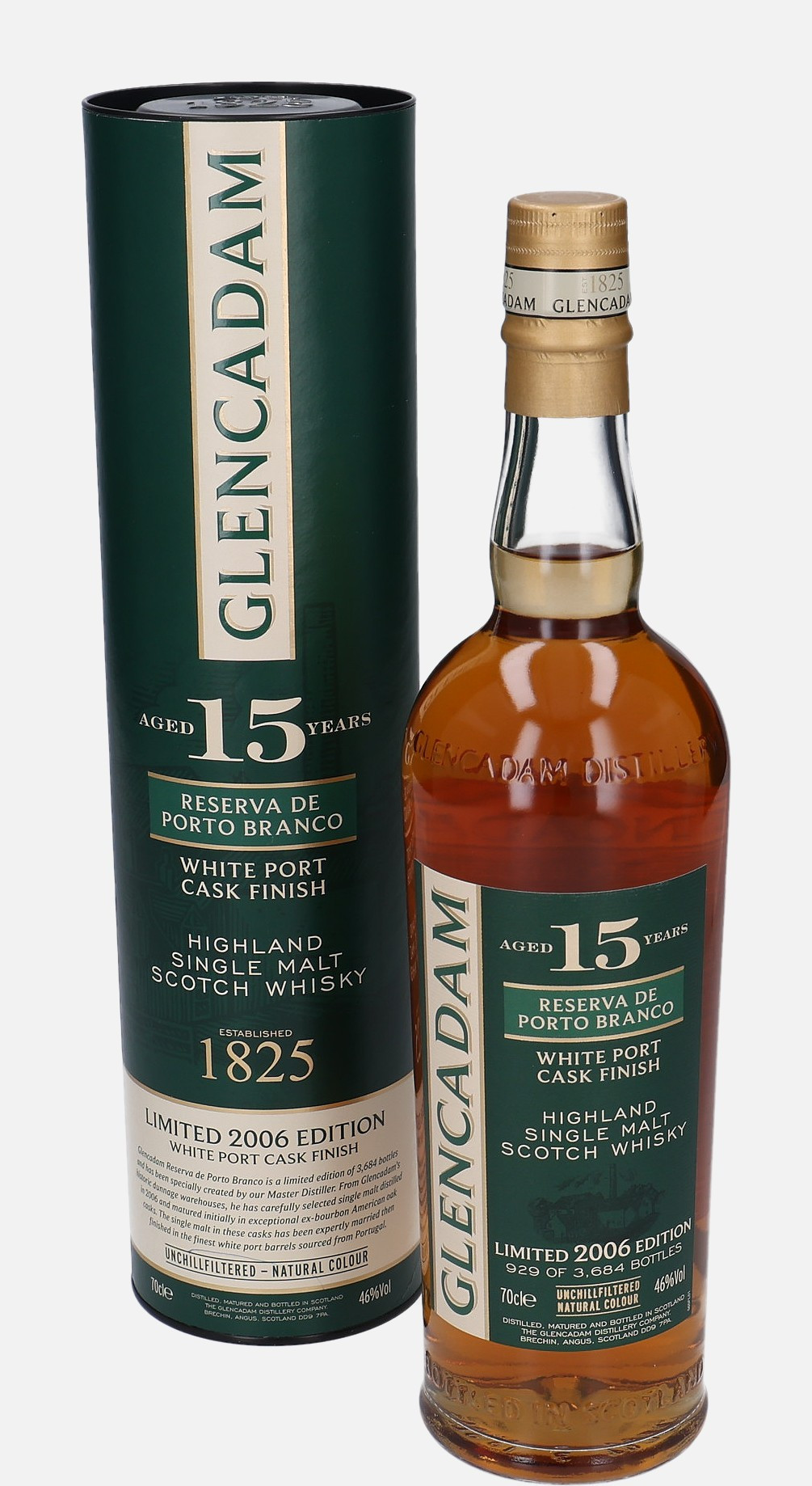 Glencadam Reserva De Porto Branco, Original Bottling d. 2006 15 years old Limited 2006 Edition Highland Single Malt Scotch Whisky Finished in White Port Cask 46% Vol, 700 ml Uncategorized 