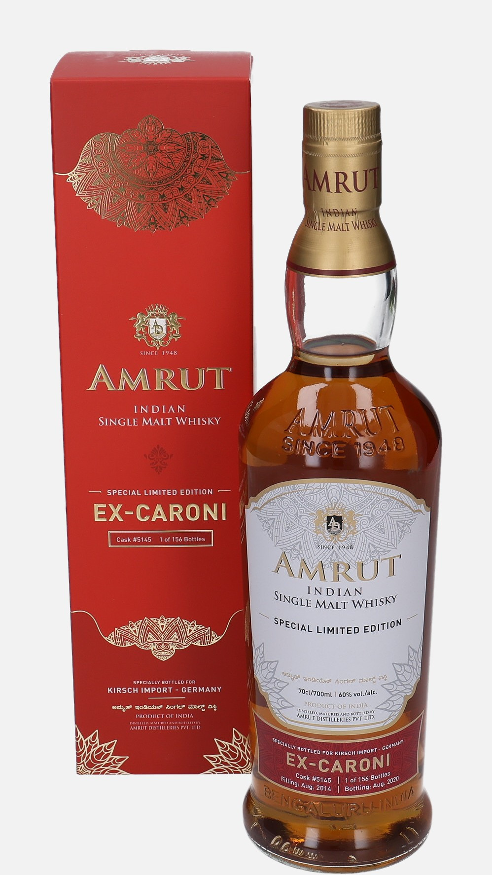 Amrut Original Bottling d. August 2014, b. August 2020 cask no. 5145 Indian Single Malt Whisky Matured in Caroni Cask 60% Vol, 700 ml Uncategorized 