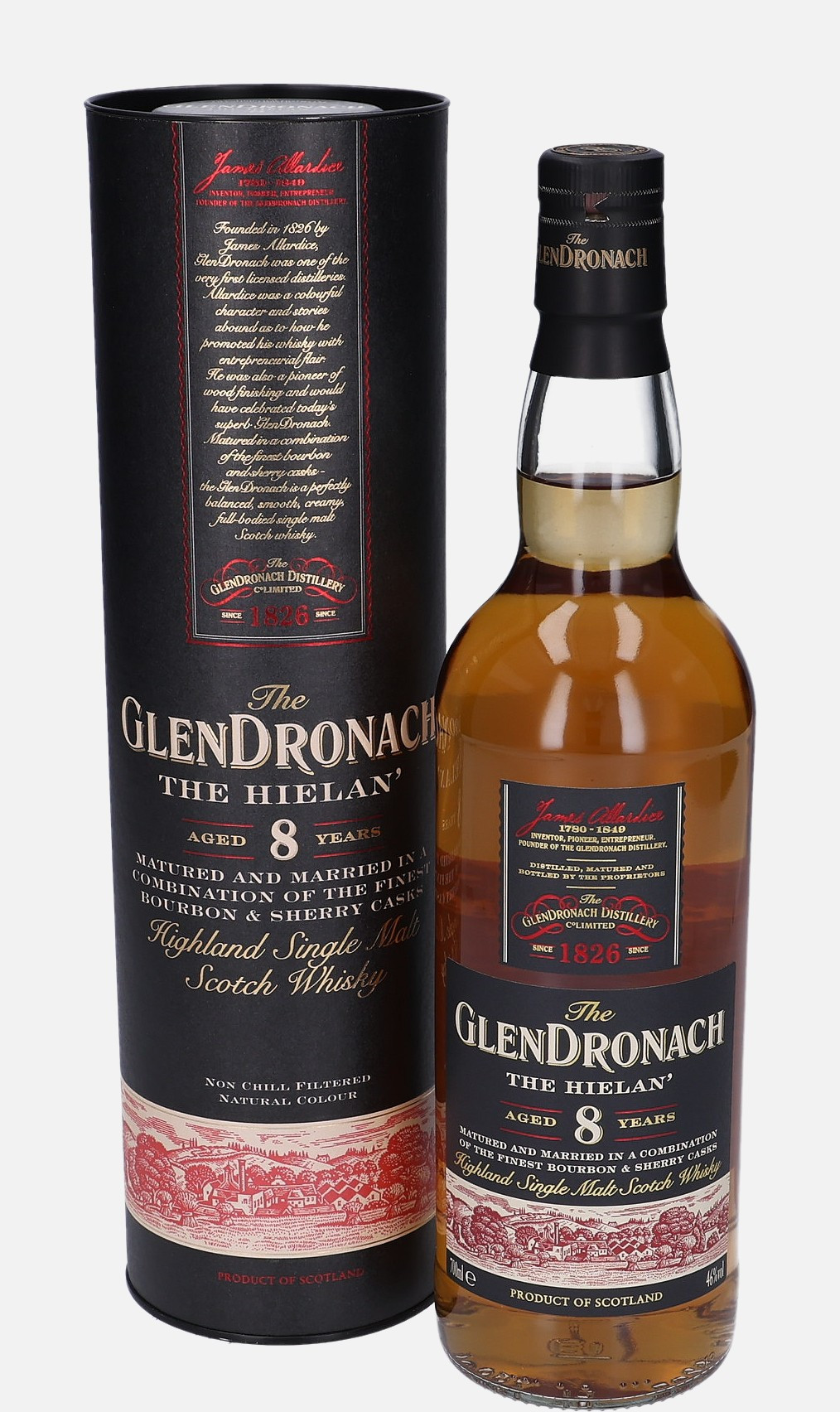 Glendronach The Hielan, Original Bottling 8 years old Highland Single Malt Scotch Whisky Matured in Bourbon and Sherry Casks 46% Vol, 700 ml Uncategorized