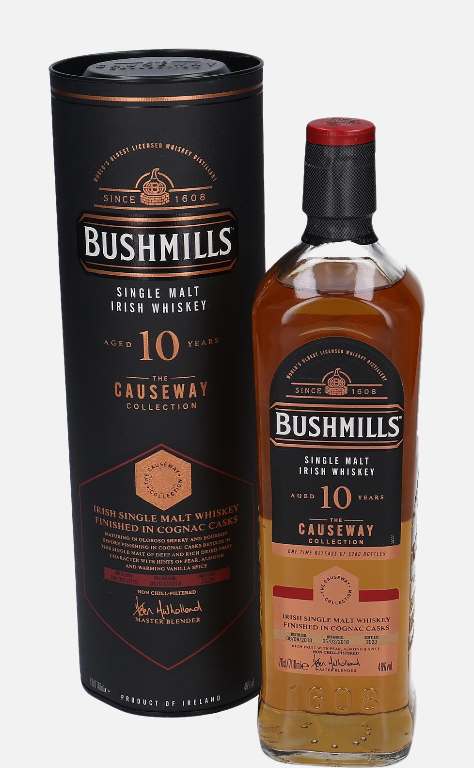 Bushmills The Causeway Collection d. 6.9.2010, b. 2020 10 years old Single Malt Irish Whiskey Matured in Bourbon and Sherry Casks Finished in Cognac Cask 46% Vol, 700 ml Uncategorized 