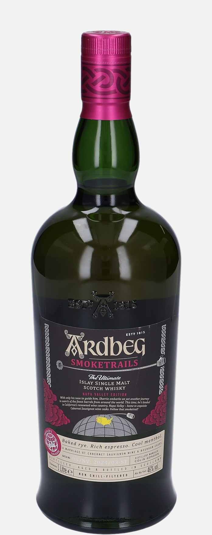 Ardbeg Smoketrails, Original Bottling Batch No: US/NV: 2024/03-ST Islay Single Malt Scotch Whisky Matured in Cabernet Sauvignon Cask & Bourbon Casks 46% Vol, 1000 ml Uncategorized 