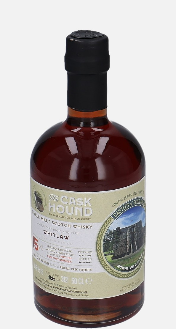 Highland Park Whitlaw, The Caskhound d. 17.10.2007, b. 14.10.2022 15 years old cask no. 800426 Single Malt Scotch Whisky Matured in Refill Bourbon Cask Finished in First Fill Ruby Port Barrique 50.6% Vol, 500 ml Uncategorized