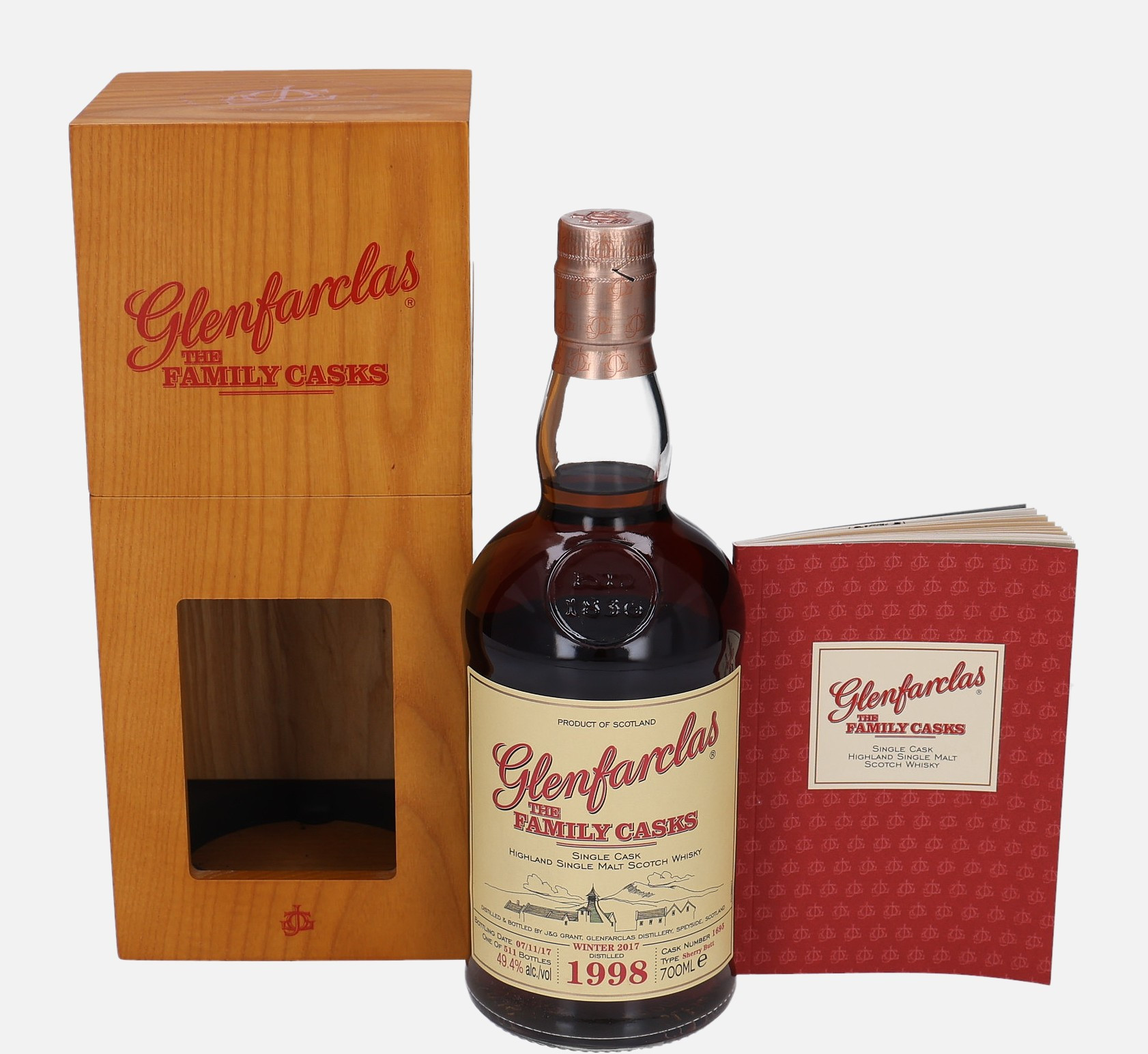Glenfarclas Original Bottling d. 1998, b. 7.11.2017 cask no. 1695 Winter 2017 Single Cask Highland Single Malt Scotch Whisky Matured in Sherry Butt 49.4% Vol, 700 ml Uncategorized