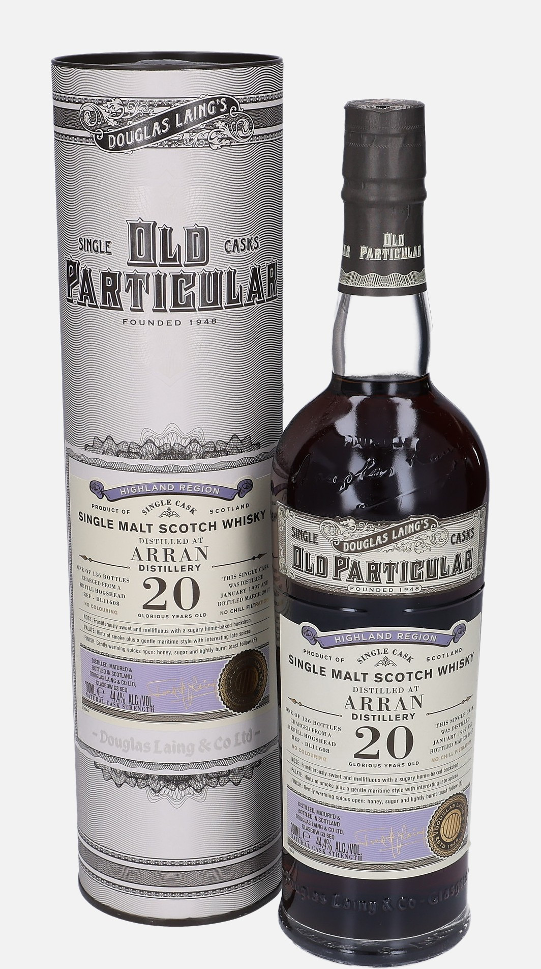 Arran Douglas Laing & Co. Ltd. d. January 1997, b. March 2017 20 years old cask no. REF DL11608 Single Malt Scotch Whisky Matured in Refill Hogshead 44.4% Vol, 700 ml Uncategorized 