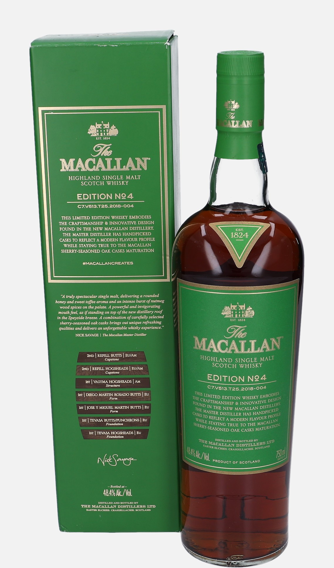 Macallan Edition No.4, Original Bottling C7.V513.T25.2018-004 Highland Single Malt Scotch Whisky 48.4% Vol, 750 ml Uncategorized 