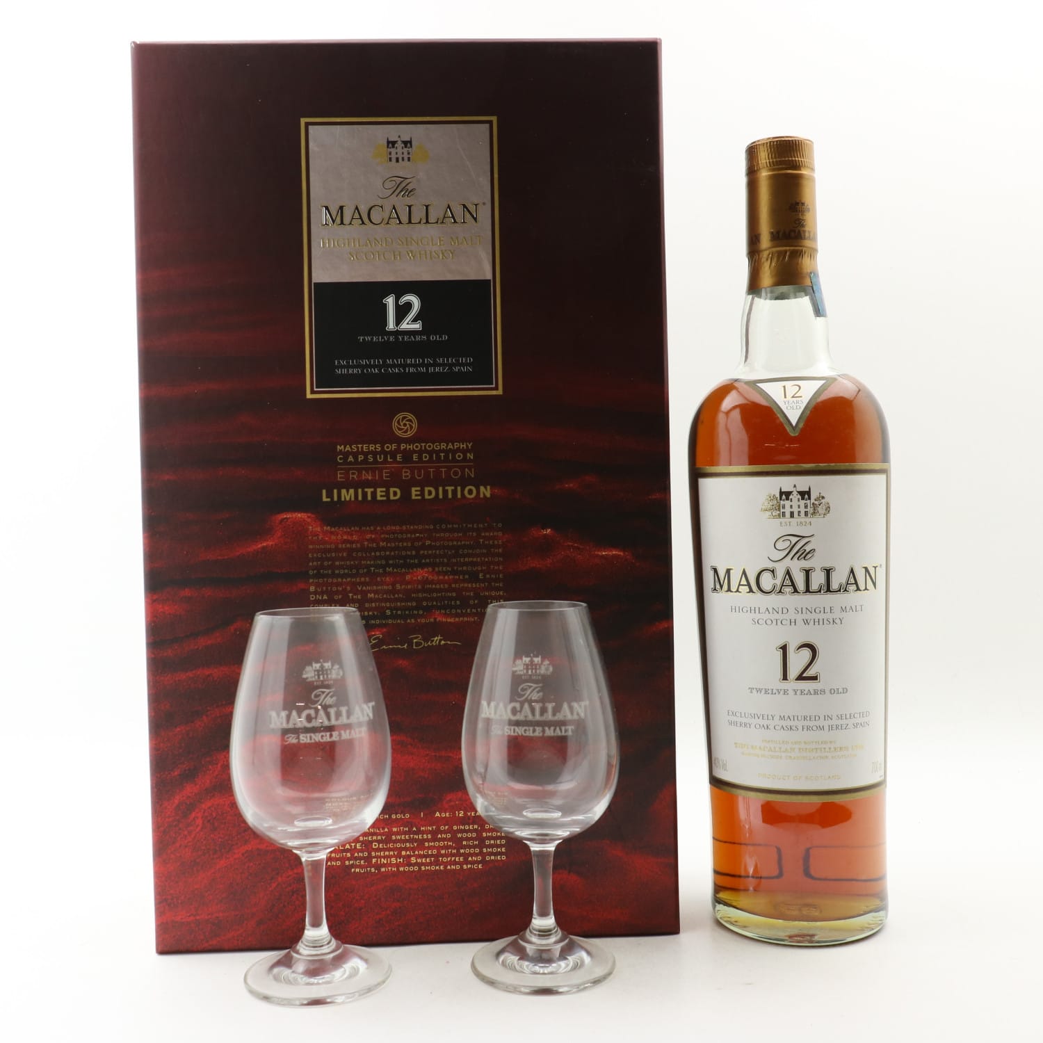 Macallan 12 Year Old Masters of Photography Ernie Button & Glasses Gift Set Whisky 