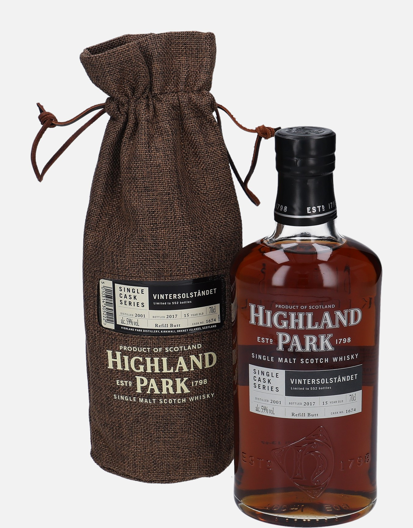 Highland Park Original Bottling d. 2001, b. 2017 15 years old cask no. 1674 Single Malt Scotch Whisky Matured in Refill Butt 59% Vol, 700 ml Whisky