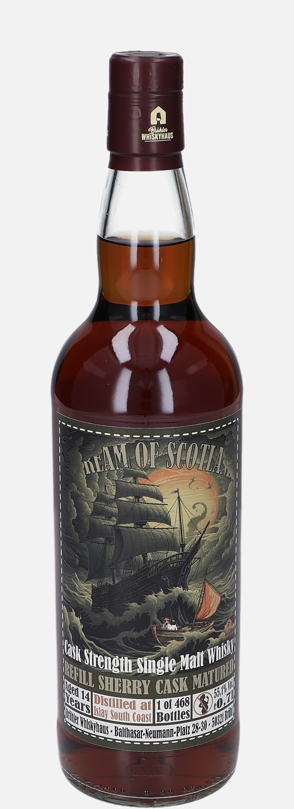 Islay South Coast Brühler Whiskyhaus 14 years old Cask Strength Single Malt Whisky Matured in Refill Sherry Cask 55.1% Vol, 700 ml Whisky 