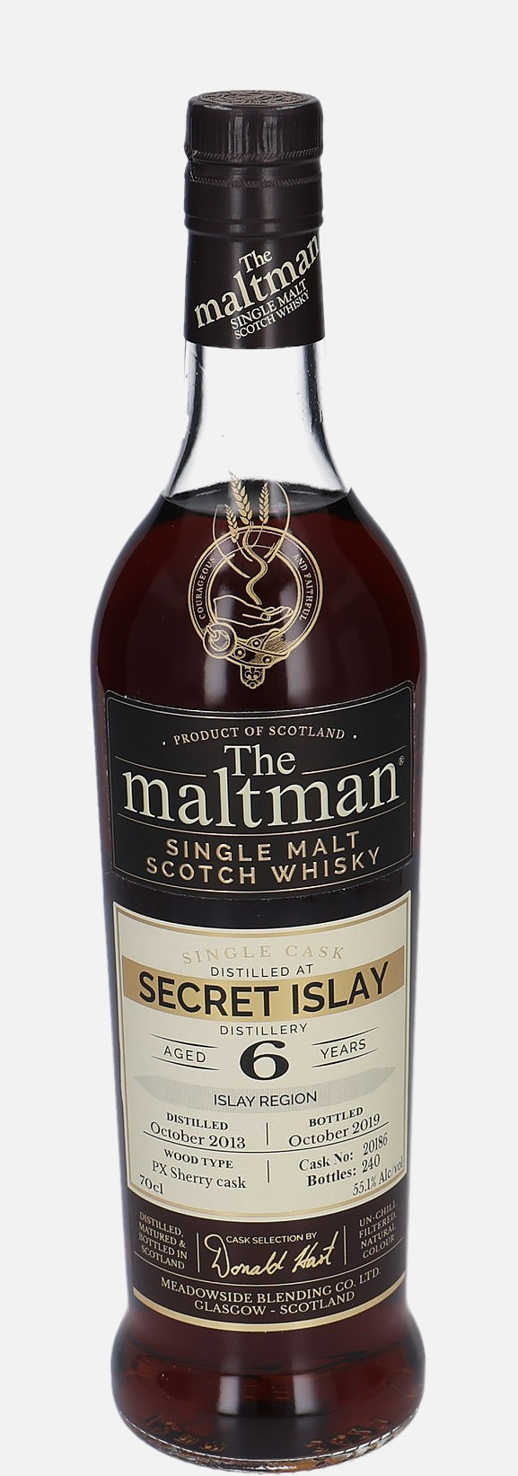 Secret Islay Meadowside Blending Co. Ltd. d. October 2013, b. October 2019 6 years old cask no. 20186 Single Malt Scotch Whisky Matured in PX Cask 55.1% Vol, 700 ml Whisky 