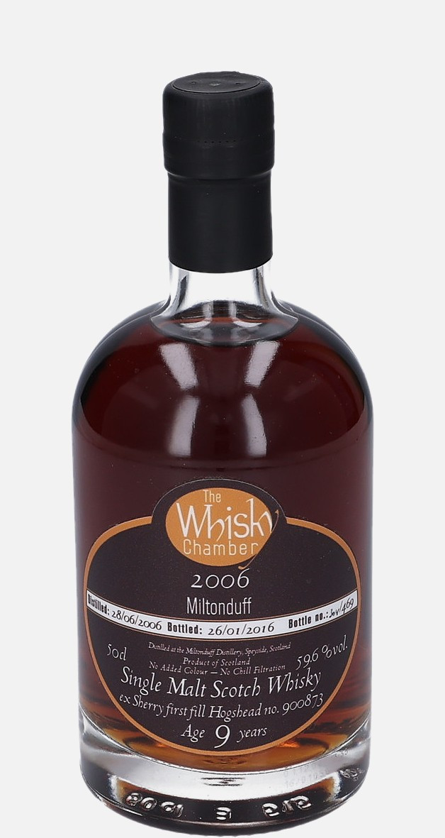 Miltonduff The Whisky Chamber d. 28.6.2006, b. 26.1.2016 9 years old cask no. 900873 Single Malt Scotch Whisky Matured in First Fill Sherry Hogshead 59.6% Vol, 500 ml Whisky 
