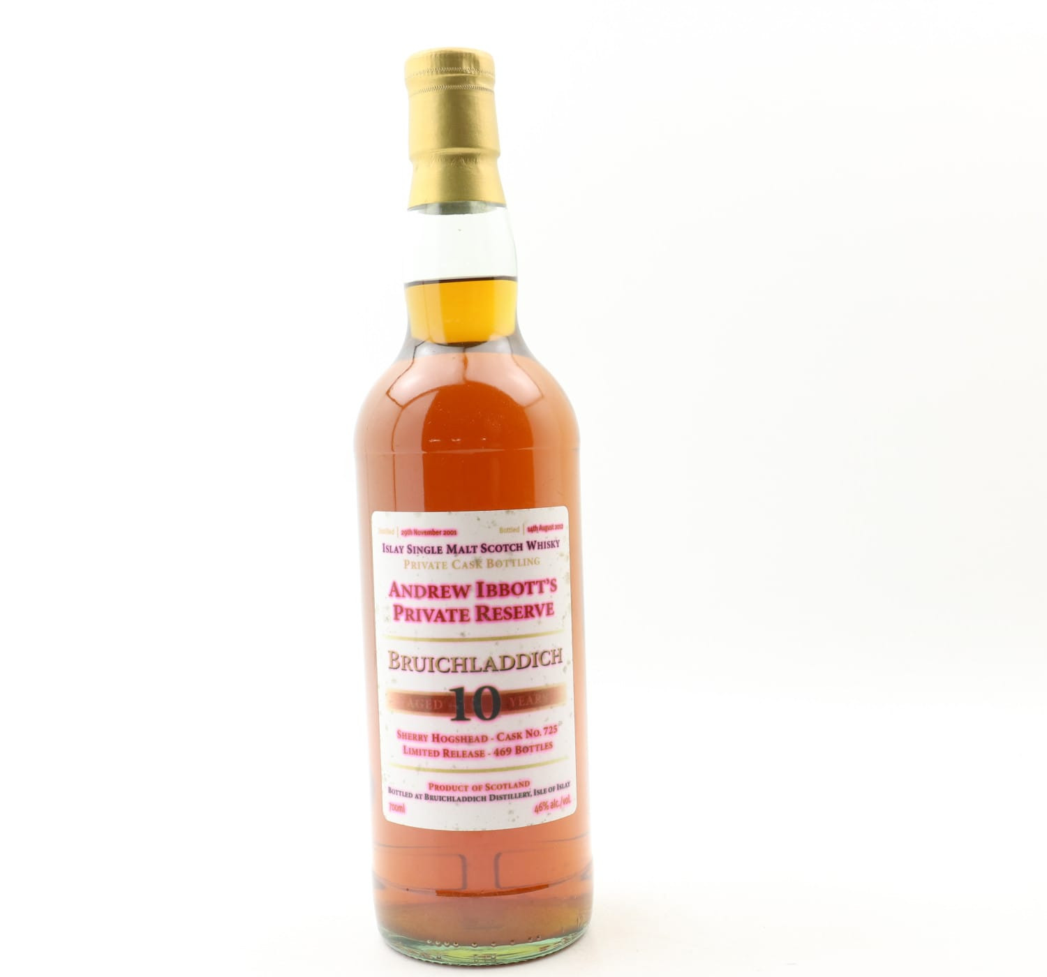 Bruichladdich 2001 10 Year Old Andrew Ibbott’s Private Cask #725 Whisky 
