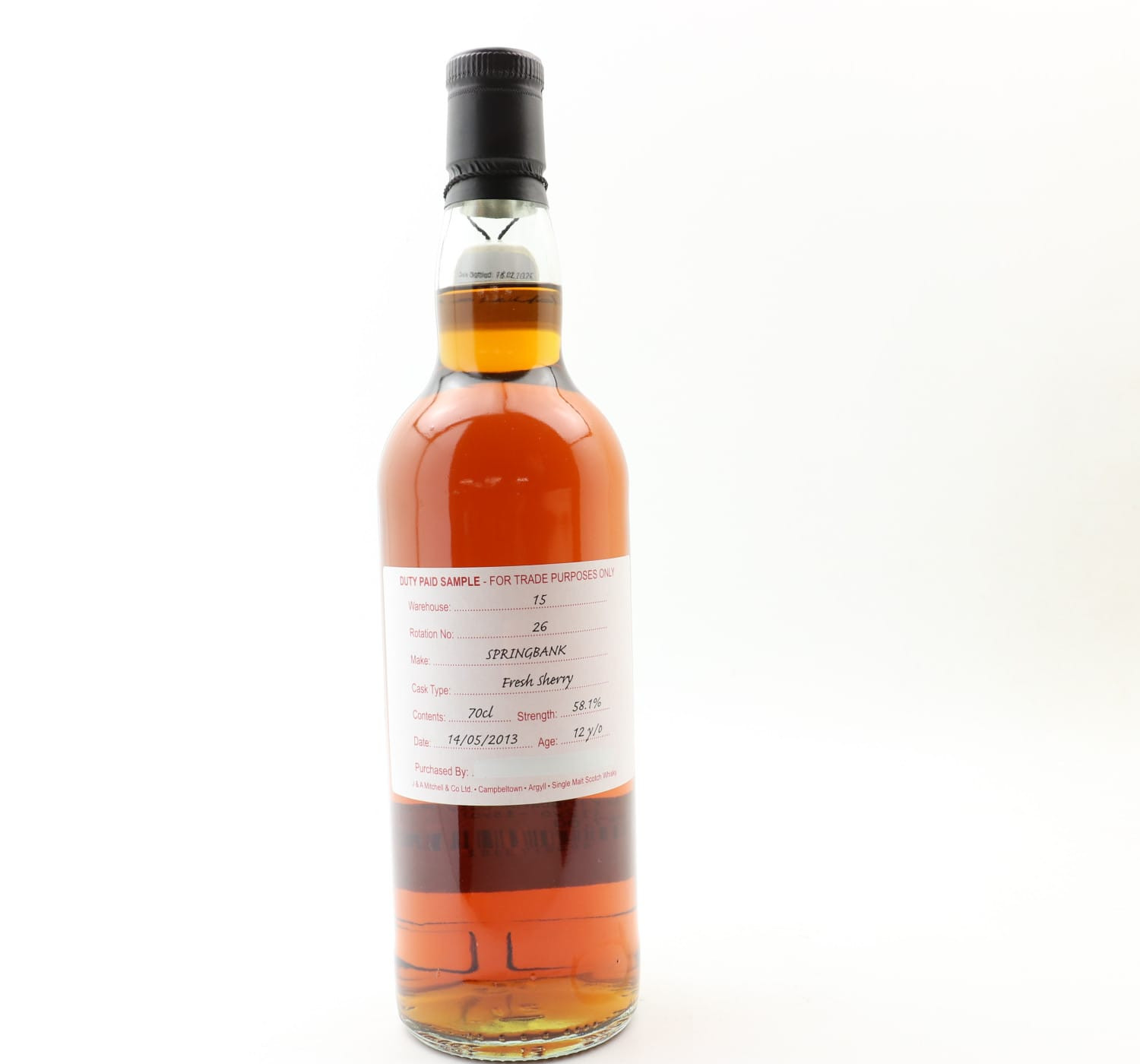 Springbank 2013 12 Year Old Duty Paid Sample Whisky