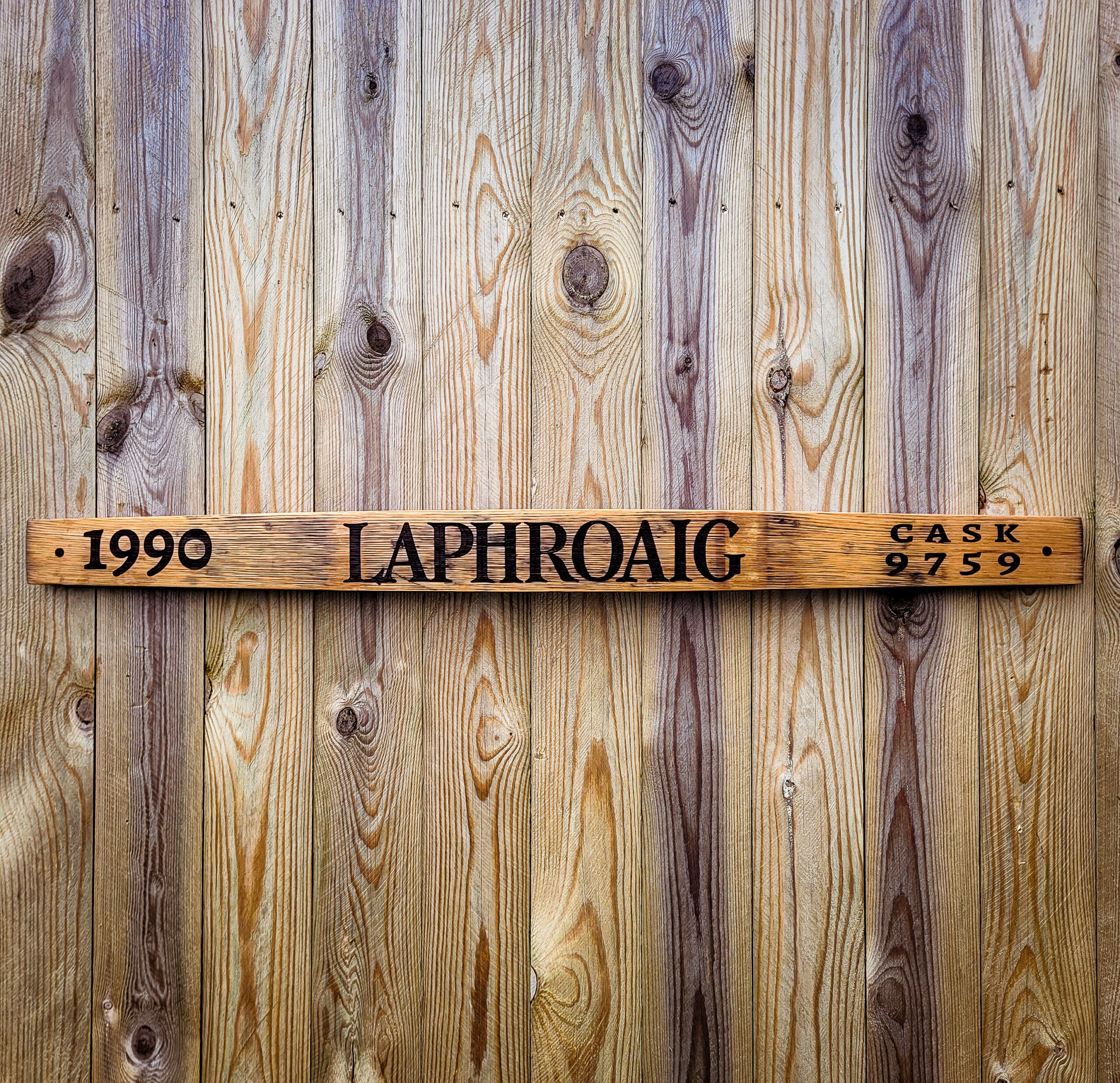Laphroaig 1990 Reclaimed Oak Whisky Barrel Stave Wall Plaque