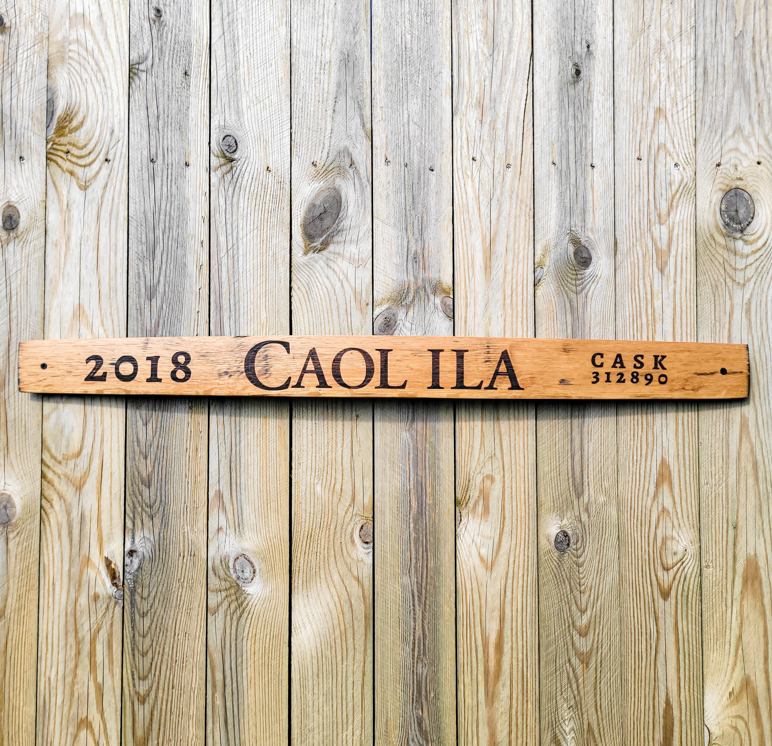 Caol Ila 2018 Reclaimed Oak Whisky Barrel Stave Wall Sign